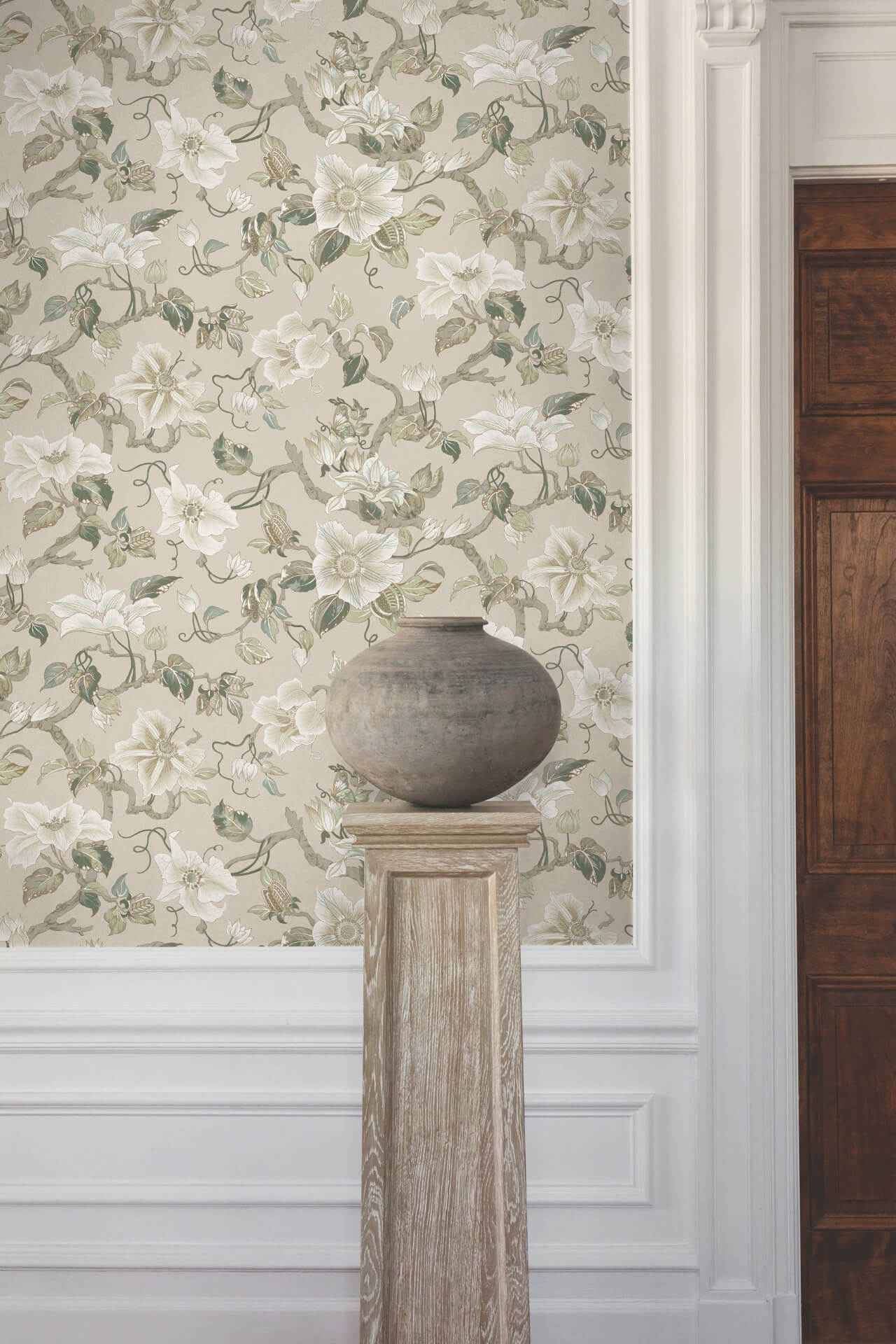 Marguerite Vine Taupe Wallpaper - York Wallcoverings - GT4516 - York Wallcoverings Wallpaper