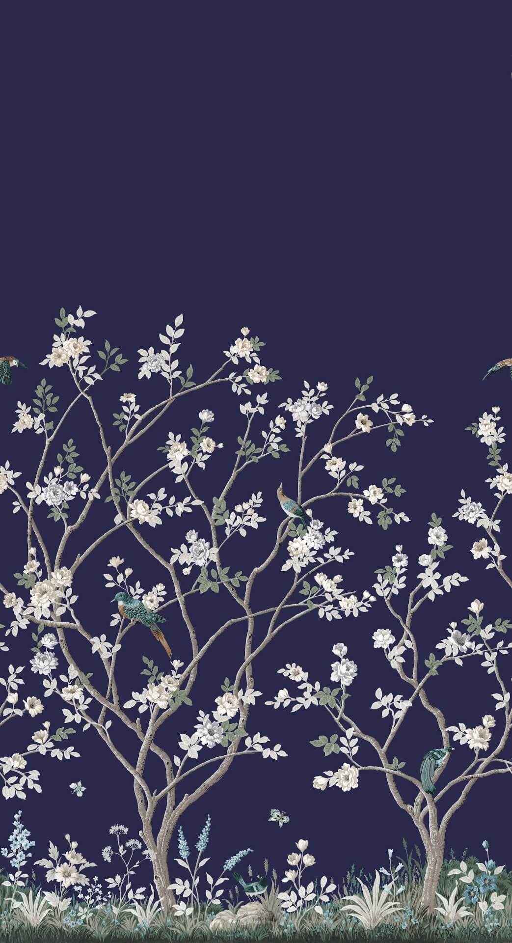 Lingering Garden Navy Wall Mural - York Wallcoverings - MU0315M