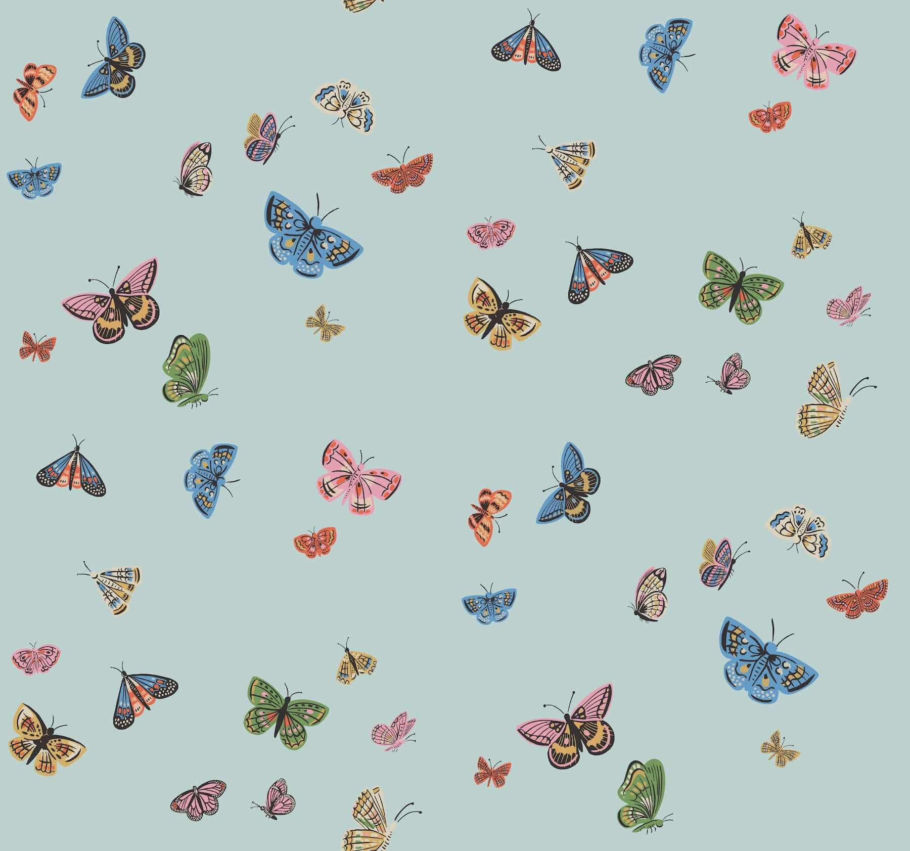 butterfly-house-wallpaper-light-blue-york-wallcoverings-rf7414 - York Wallcoverings Wallpaper