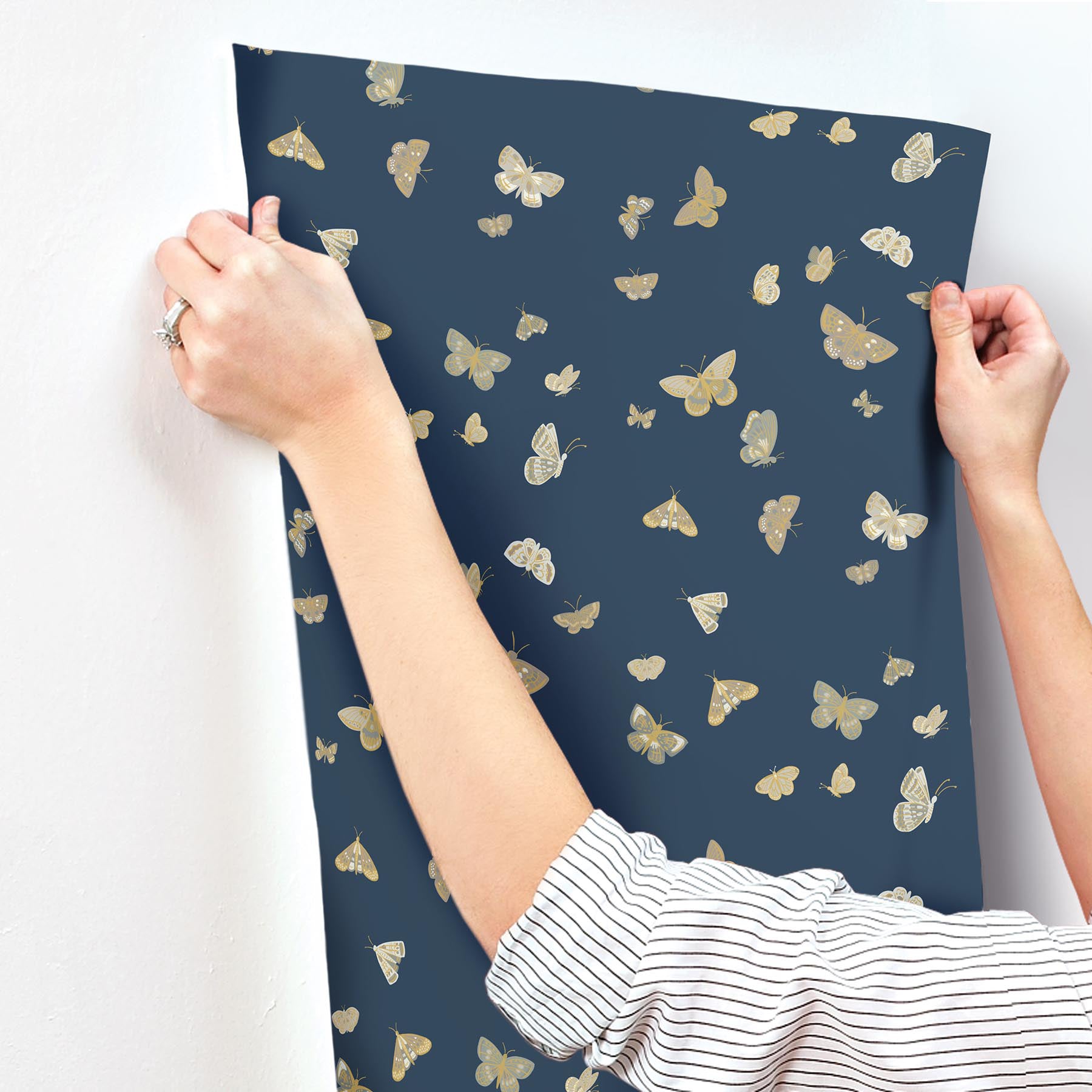 butterfly-house-wallpaper-navy-york-wallcoverings-rf7415 - York Wallcoverings Wallpaper