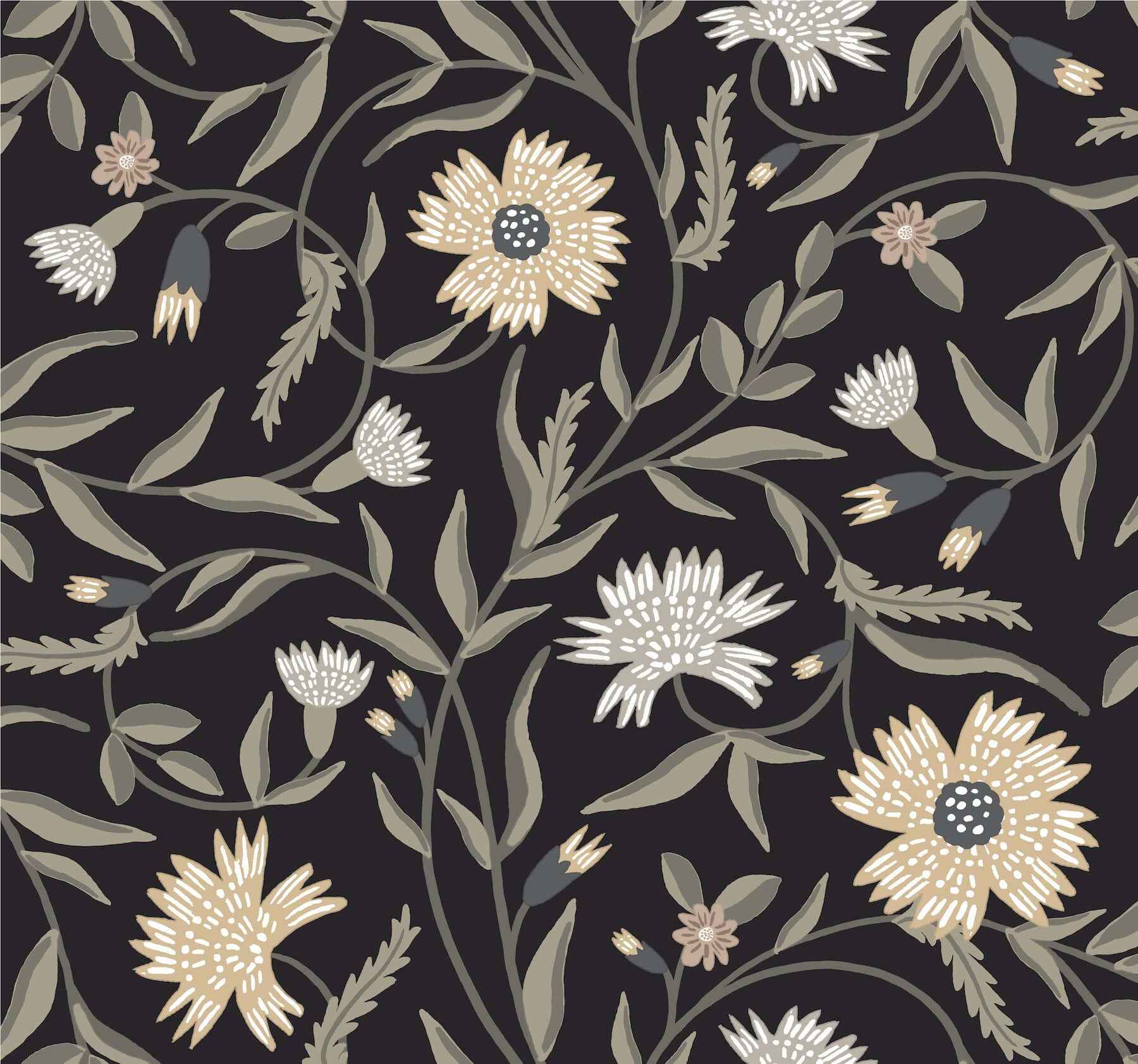 Aster Black Wallpaper - York Wallcoverings - RF7434