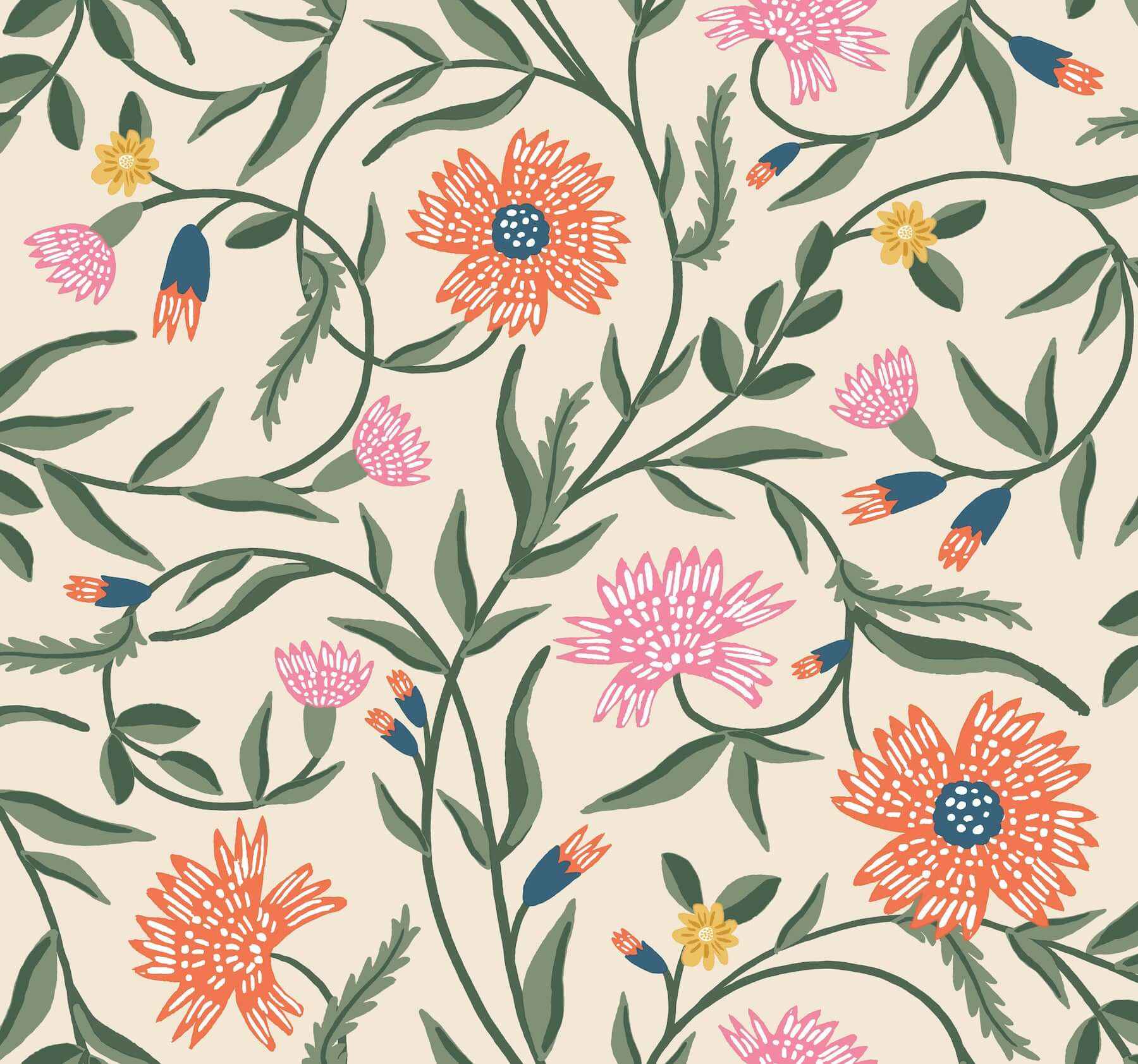 Aster Coral Wallpaper - York Wallcoverings - RF7433