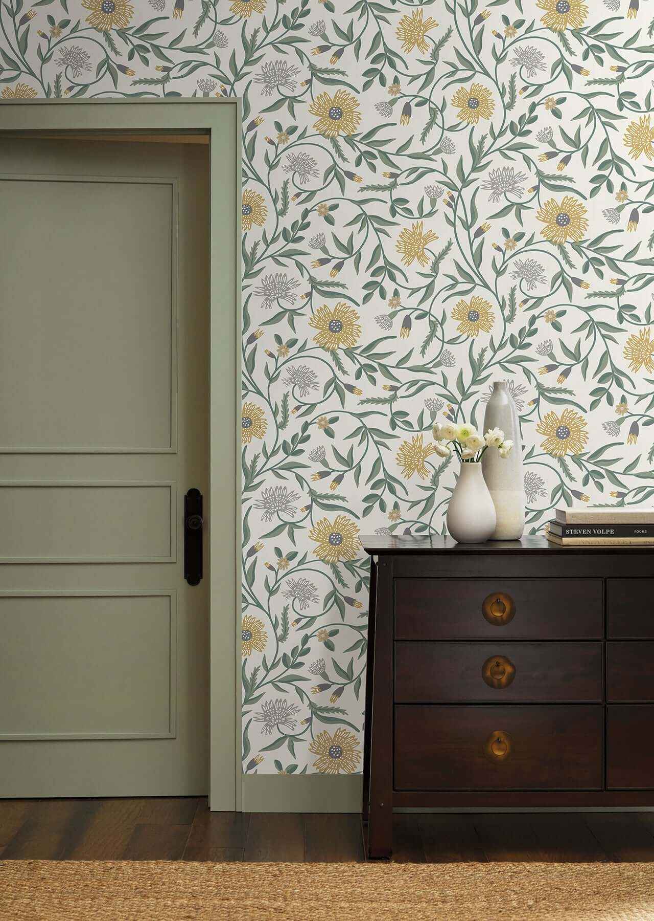 Aster Gold Wallpaper - York Wallcoverings - RF7432 - York Wallcoverings Wallpaper