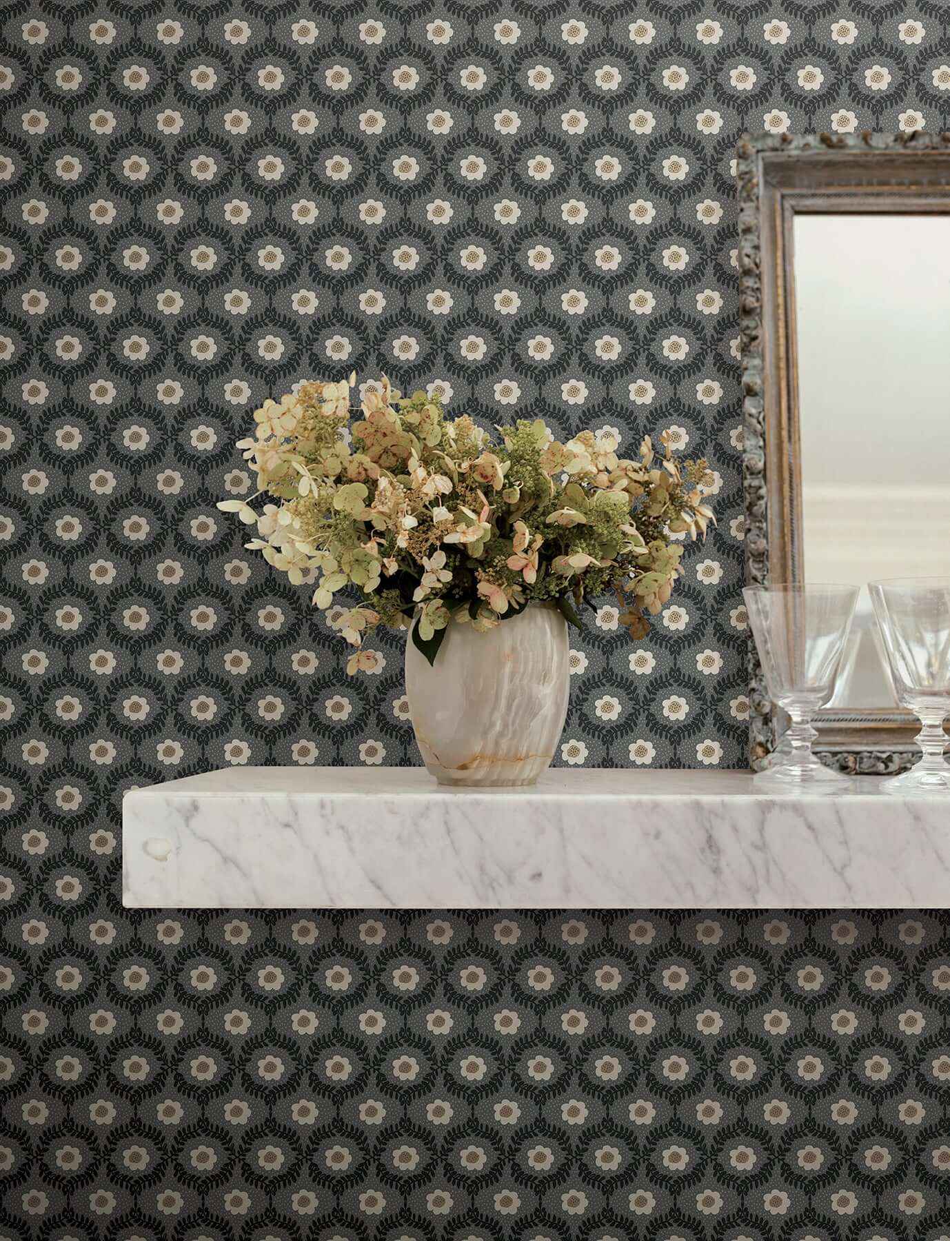 Emma Black Wallpaper - York Wallcoverings - RF7442 - York Wallcoverings Wallpaper