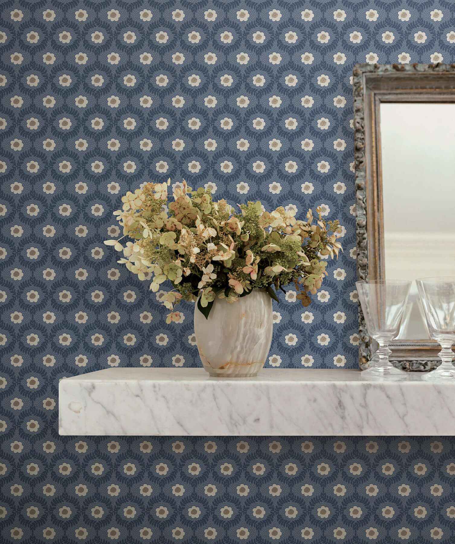 Emma Navy Wallpaper - York Wallcoverings - RF7441 - York Wallcoverings Wallpaper