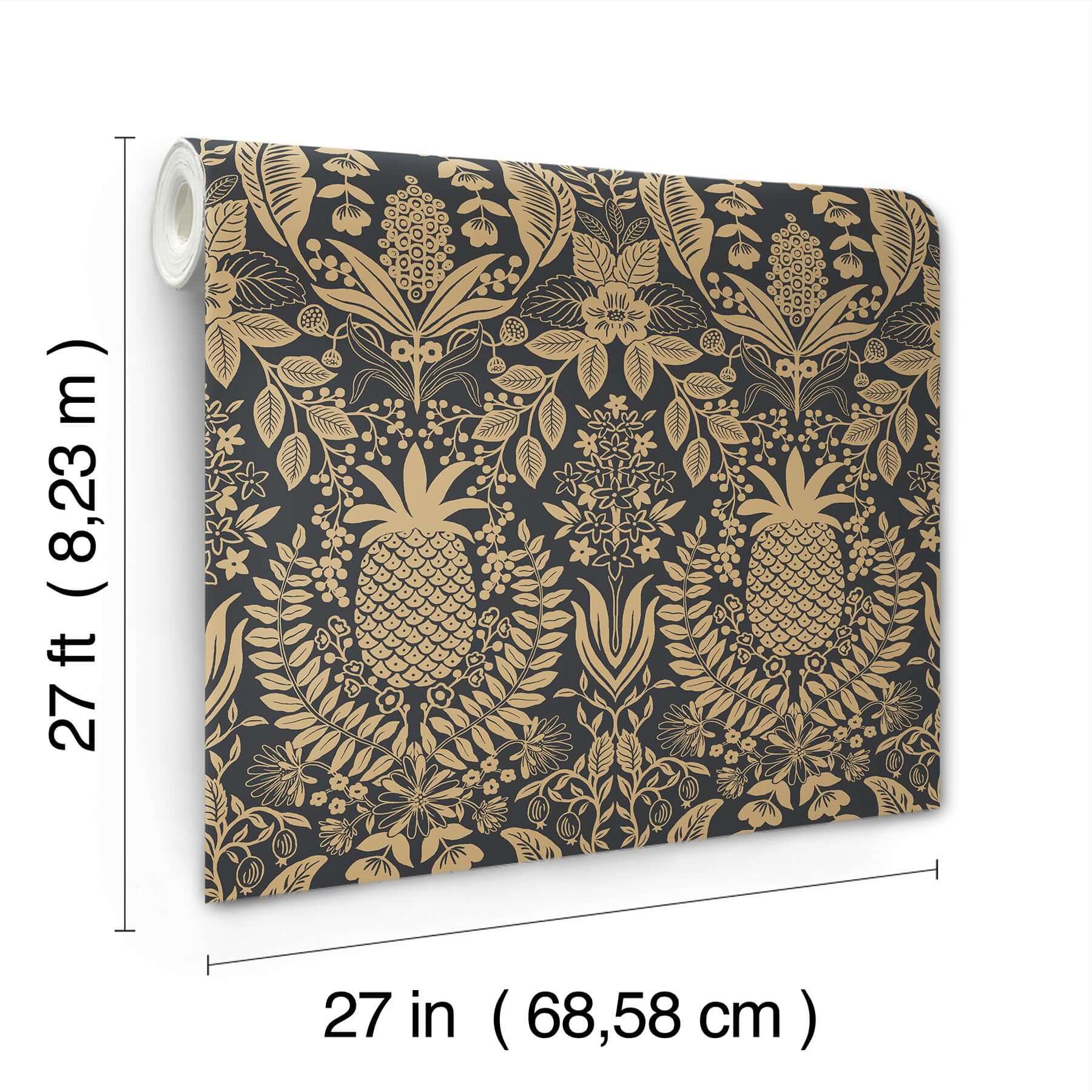 pineapple-damask-wallpaper-black-gold-york-wallcoverings-rf7483 - York Wallcoverings Wallpaper