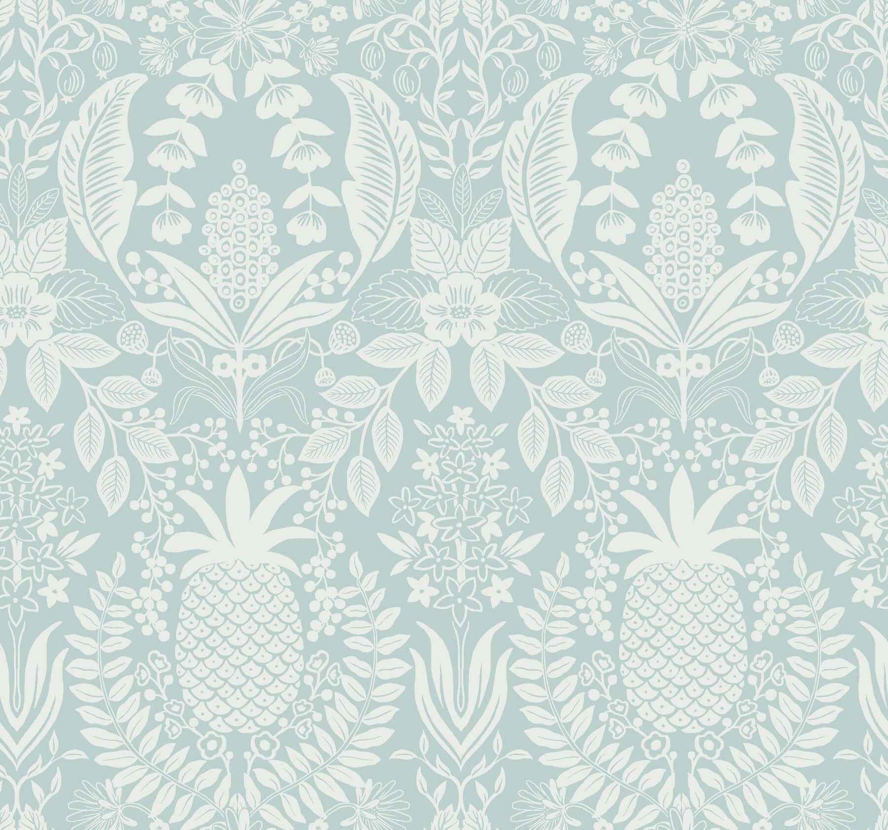 Pineapple Damask Light Blue Wallpaper - York Wallcoverings - RF7484 - York Wallcoverings Wallpaper