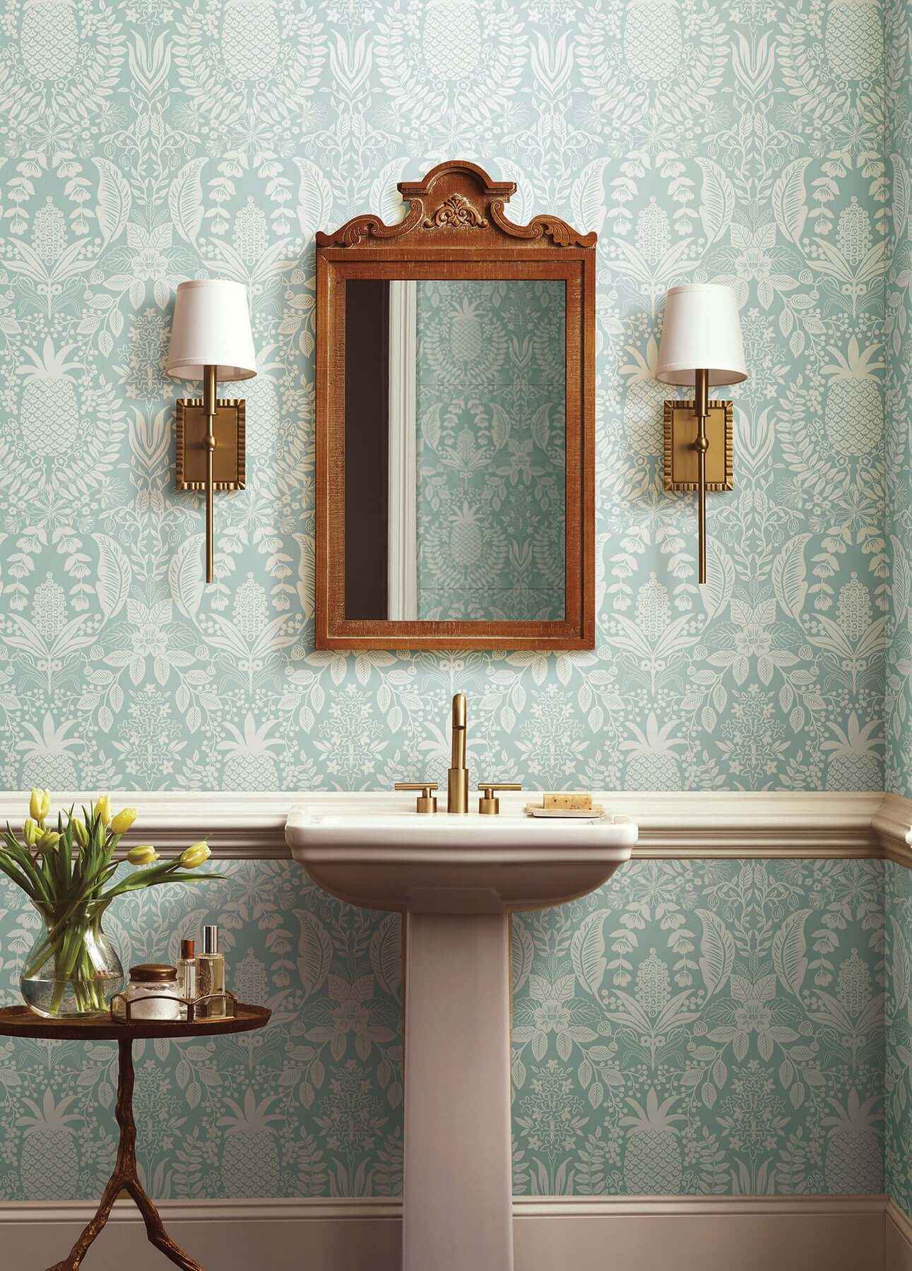 Pineapple Damask Light Blue Wallpaper - York Wallcoverings - RF7484 - York Wallcoverings Wallpaper