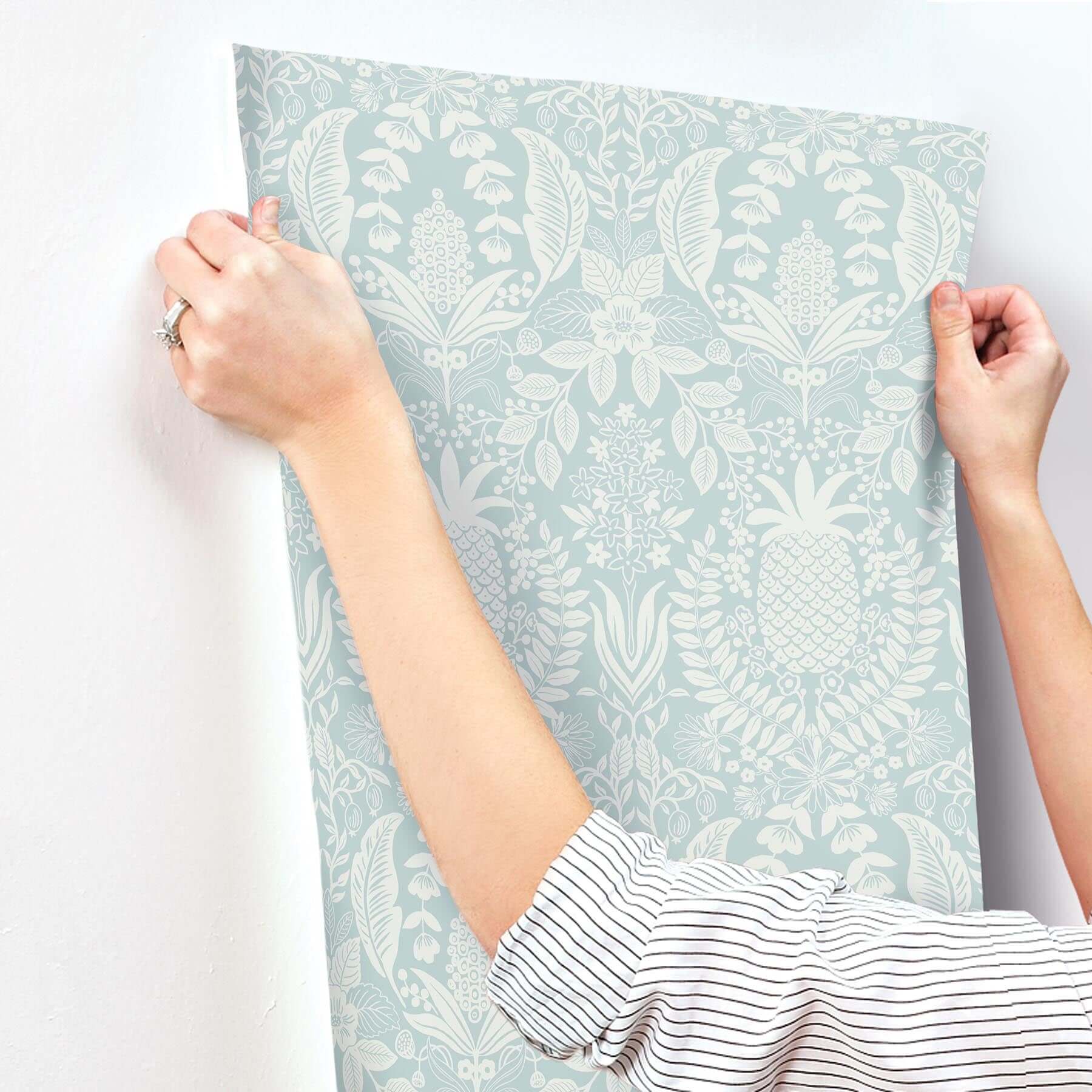 pineapple-damask-wallpaper-light-blue-york-wallcoverings-rf7484 - York Wallcoverings Wallpaper