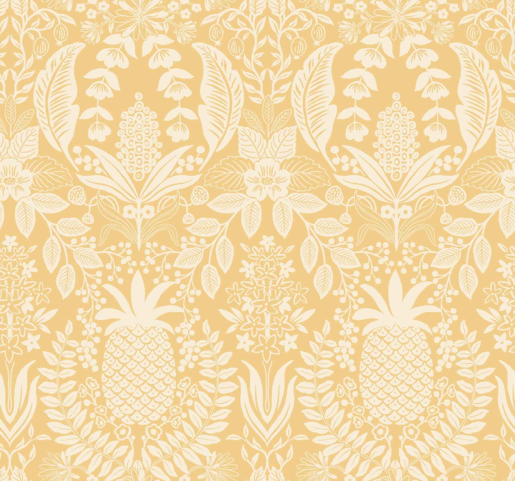 Pineapple Damask Yellow Wallpaper - York Wallcoverings - RF7481 - York Wallcoverings Wallpaper