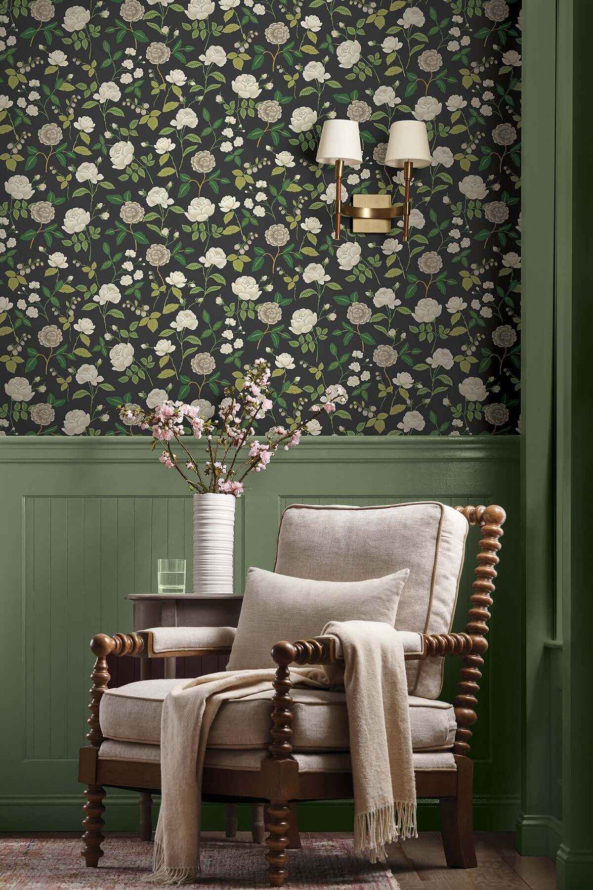 Roses Black Wallpaper - York Wallcoverings - RF7542 - York Wallcoverings Wallpaper