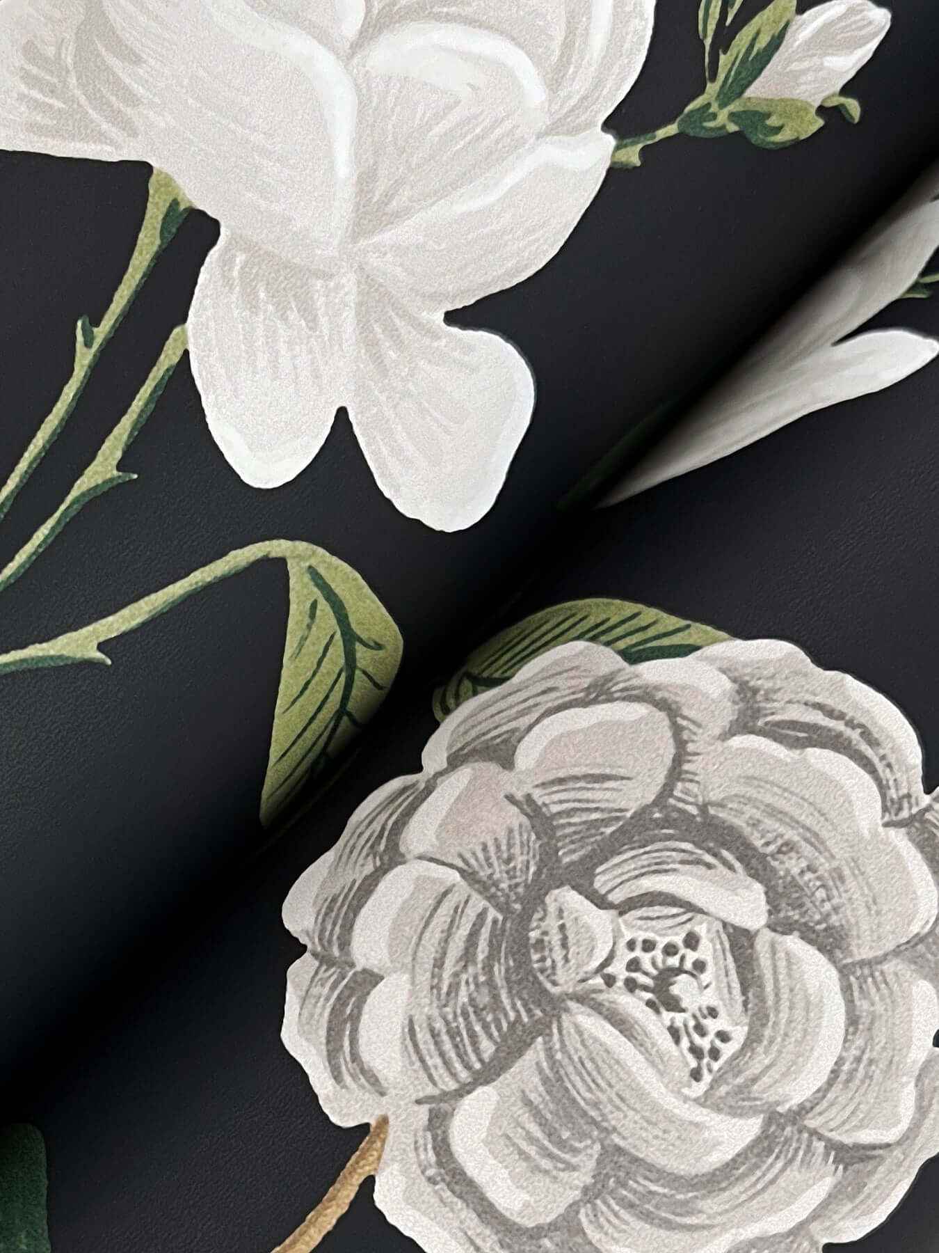 Roses Black Wallpaper - York Wallcoverings - RF7542 - York Wallcoverings Wallpaper