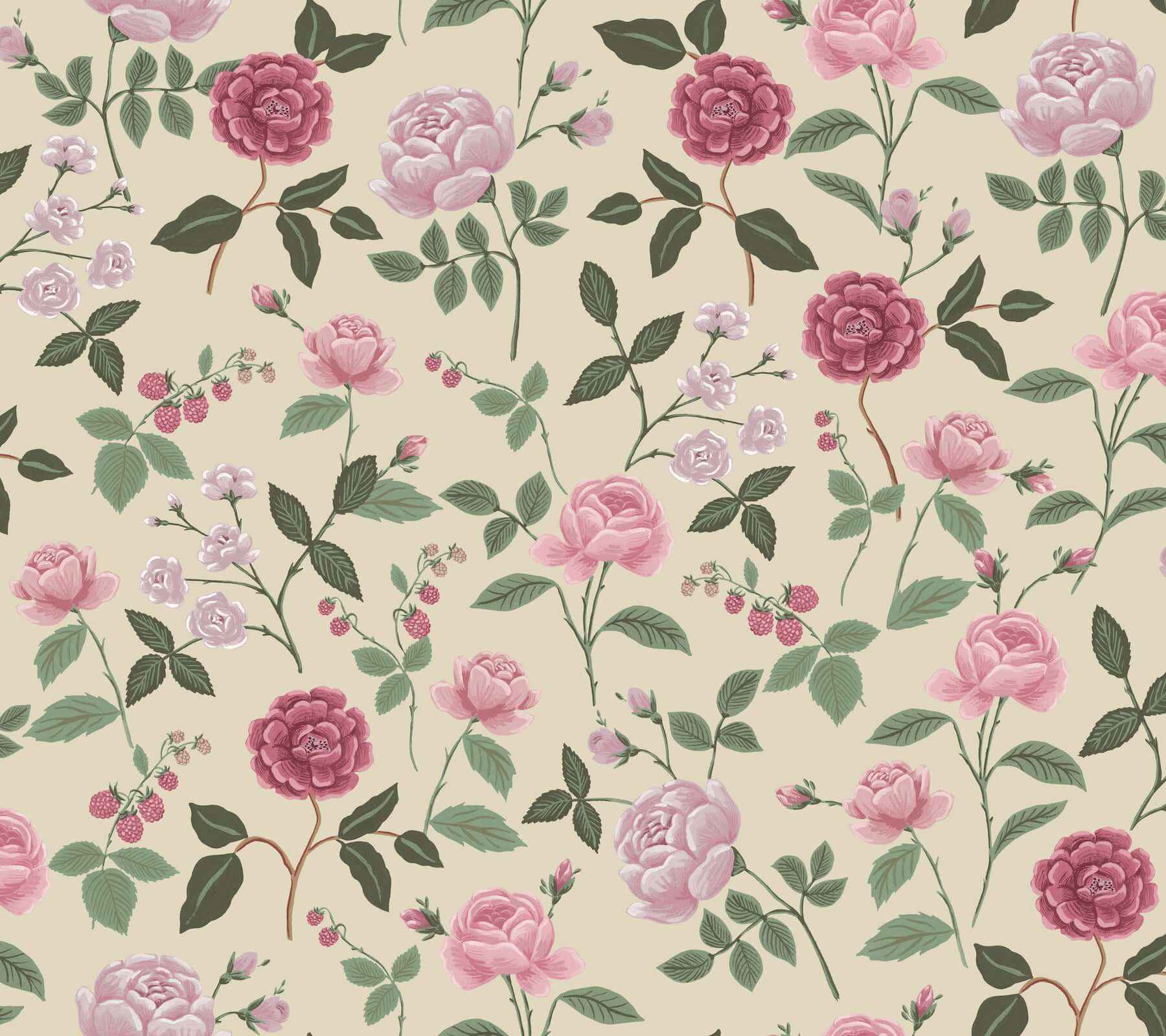Roses Linen Wallpaper - York Wallcoverings - RF7541 - York Wallcoverings Wallpaper