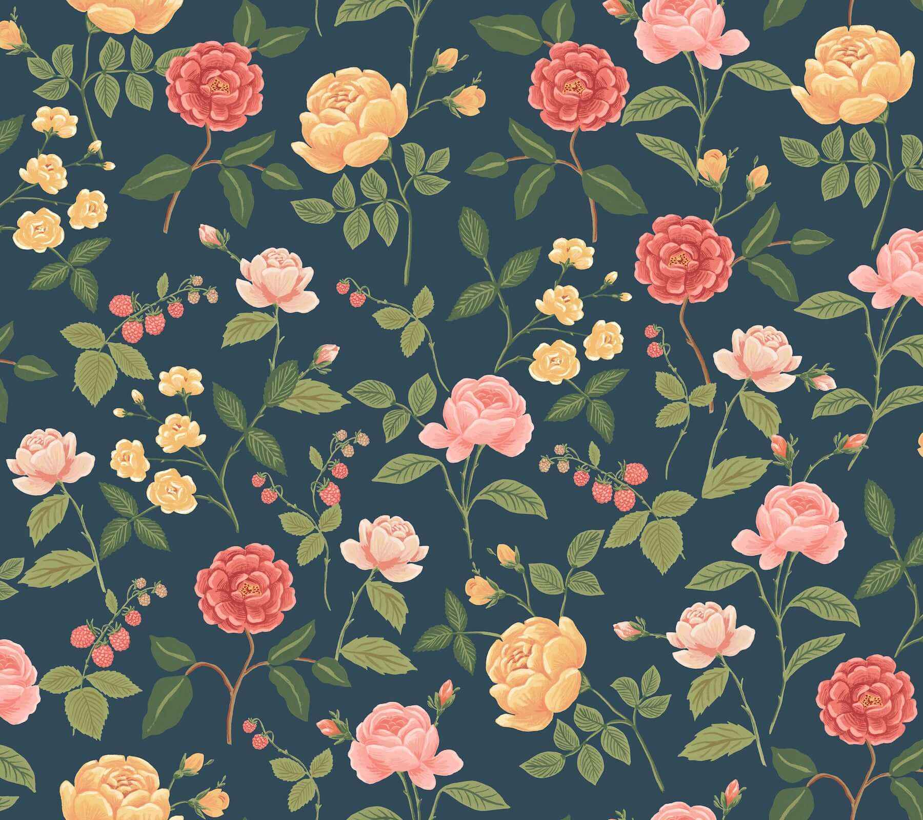 Roses Navy Wallpaper - York Wallcoverings - RF7544 - York Wallcoverings Wallpaper