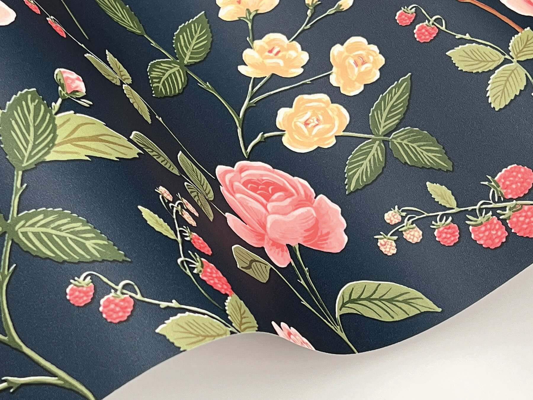 roses-wallpaper-navy-york-wallcoverings-rf7544 - York Wallcoverings Wallpaper