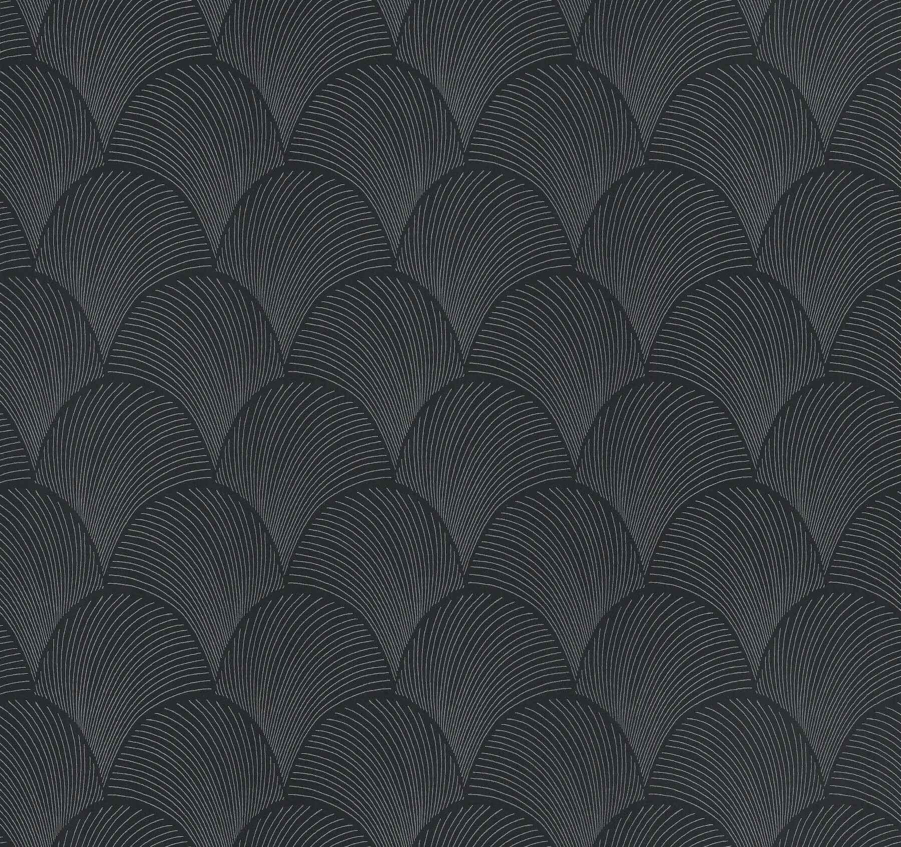 Metallic Black Scallop Wallpaper - York Wallcoverings - NT6105 - York Wallcoverings Wallpaper