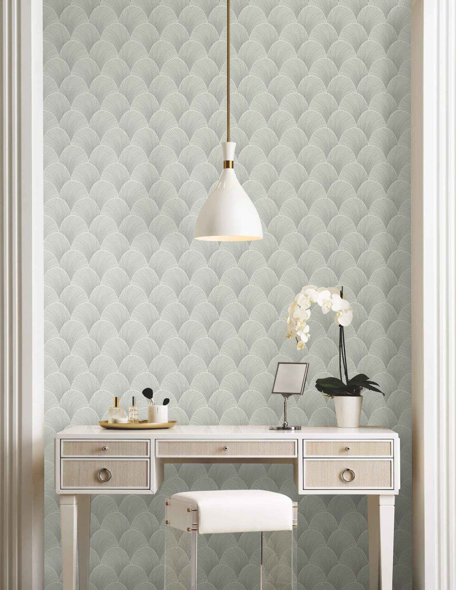 Metallic Light Green Scallop Wallpaper - York Wallcoverings - NT6106 - York Wallcoverings Wallpaper
