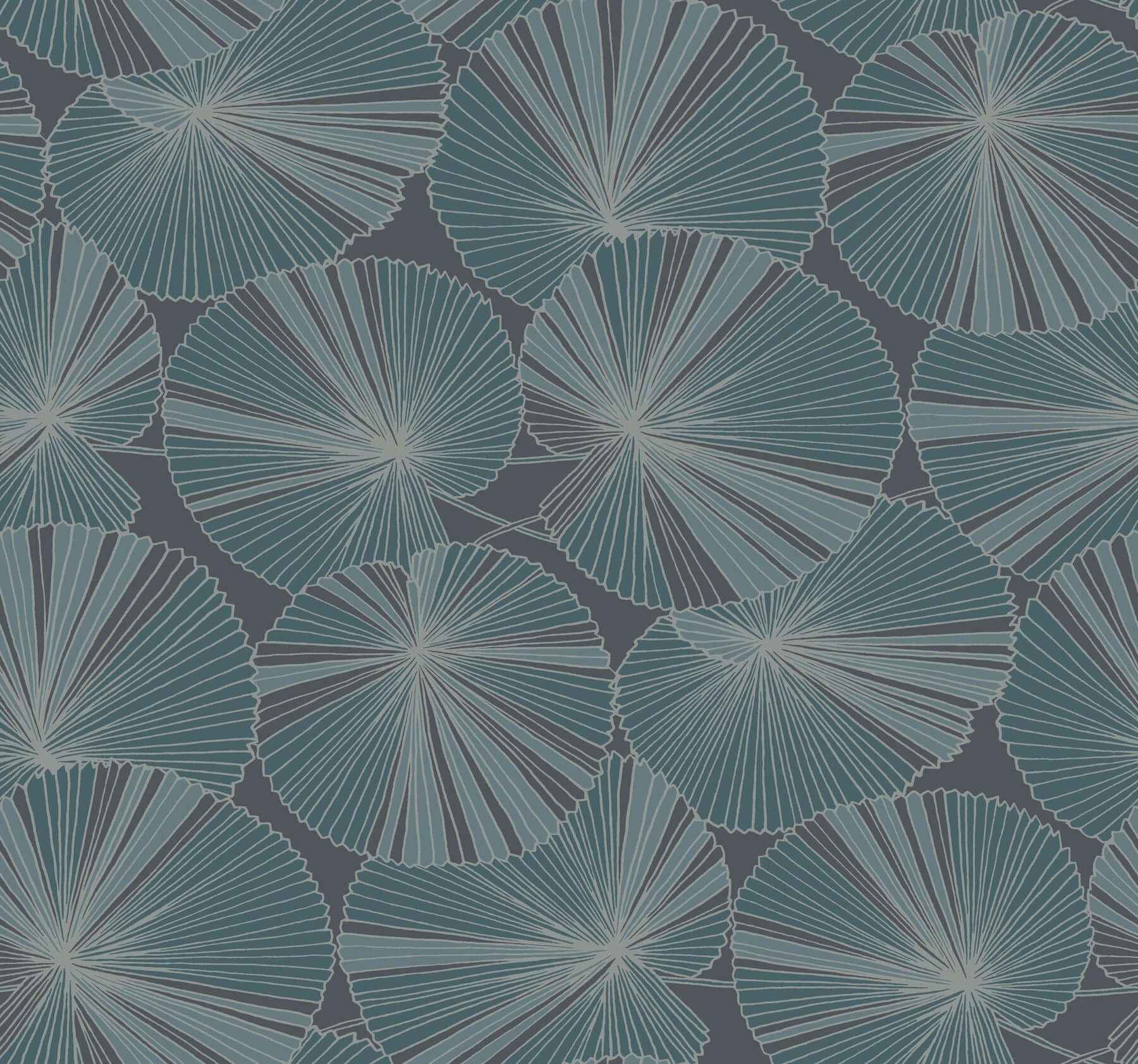 Layered Deep Blue Lily Pads Wallpaper - York Wallcoverings - NT6113 - York Wallcoverings Wallpaper