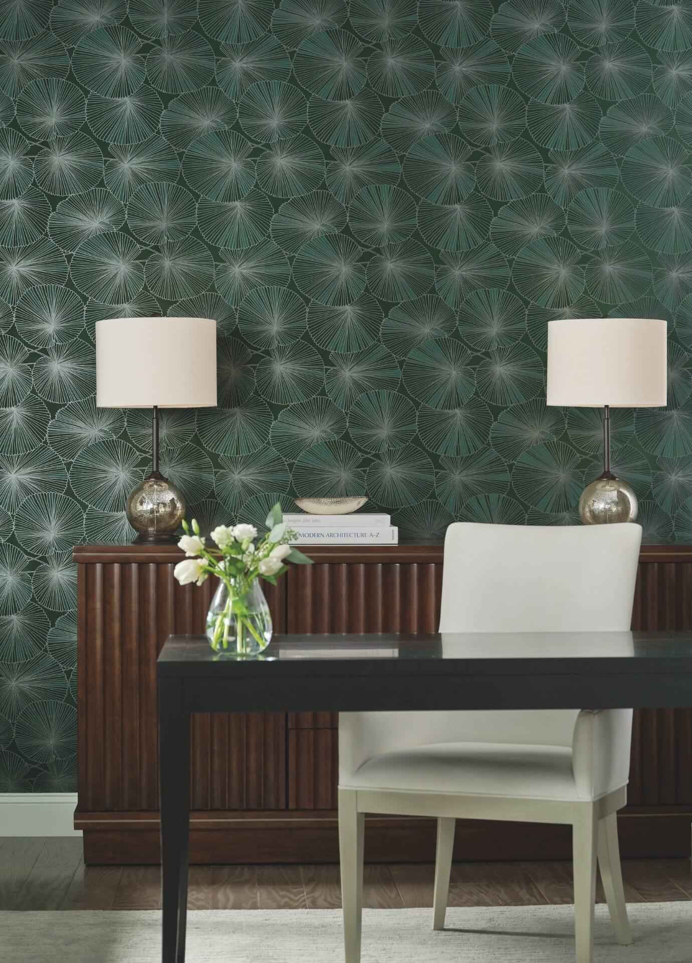Layered Deep Green Lily Pads Wallpaper - York Wallcoverings - NT6111 - York Wallcoverings Wallpaper