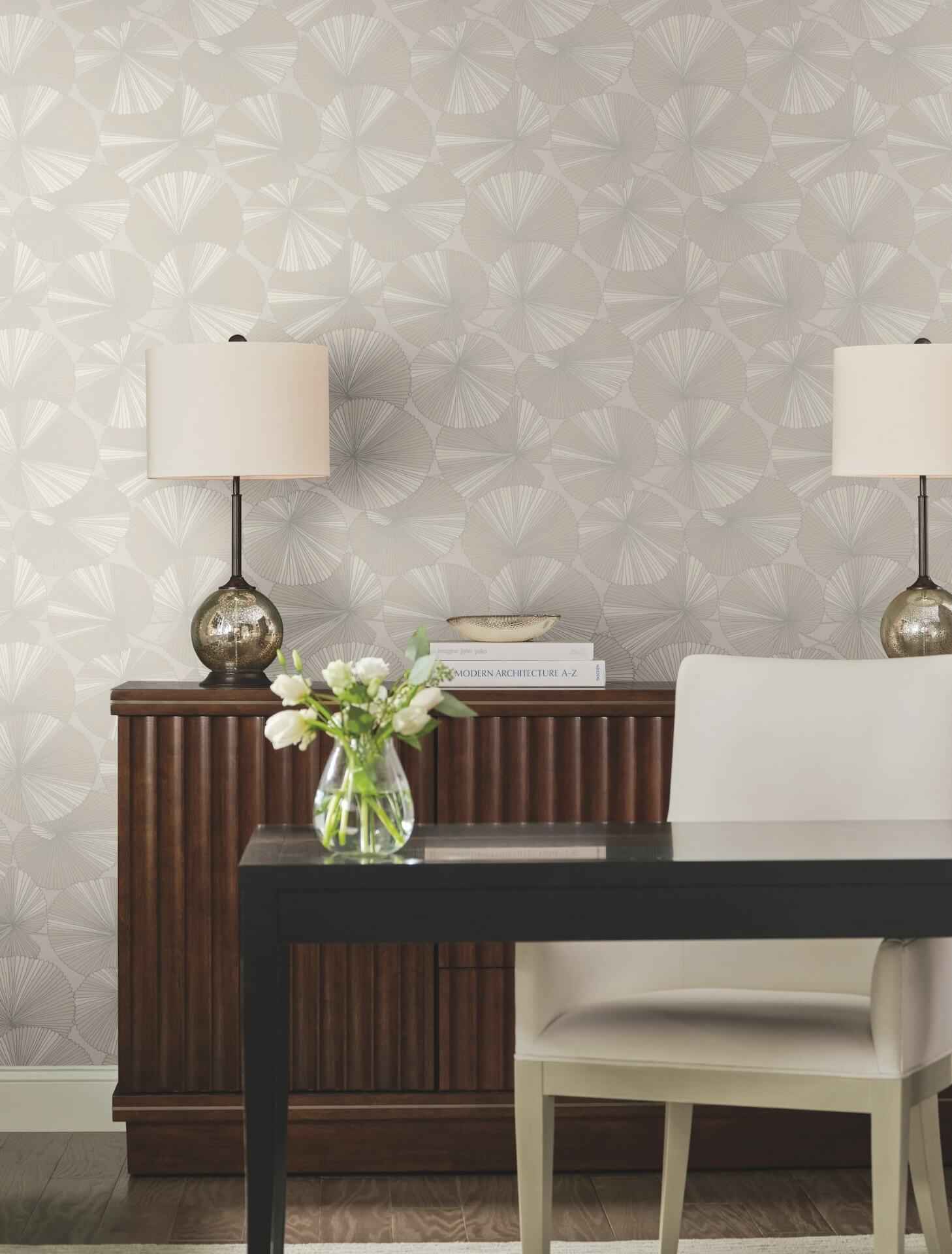 Layered Grey Lily Pads Wallpaper - York Wallcoverings - NT6114 - York Wallcoverings Wallpaper