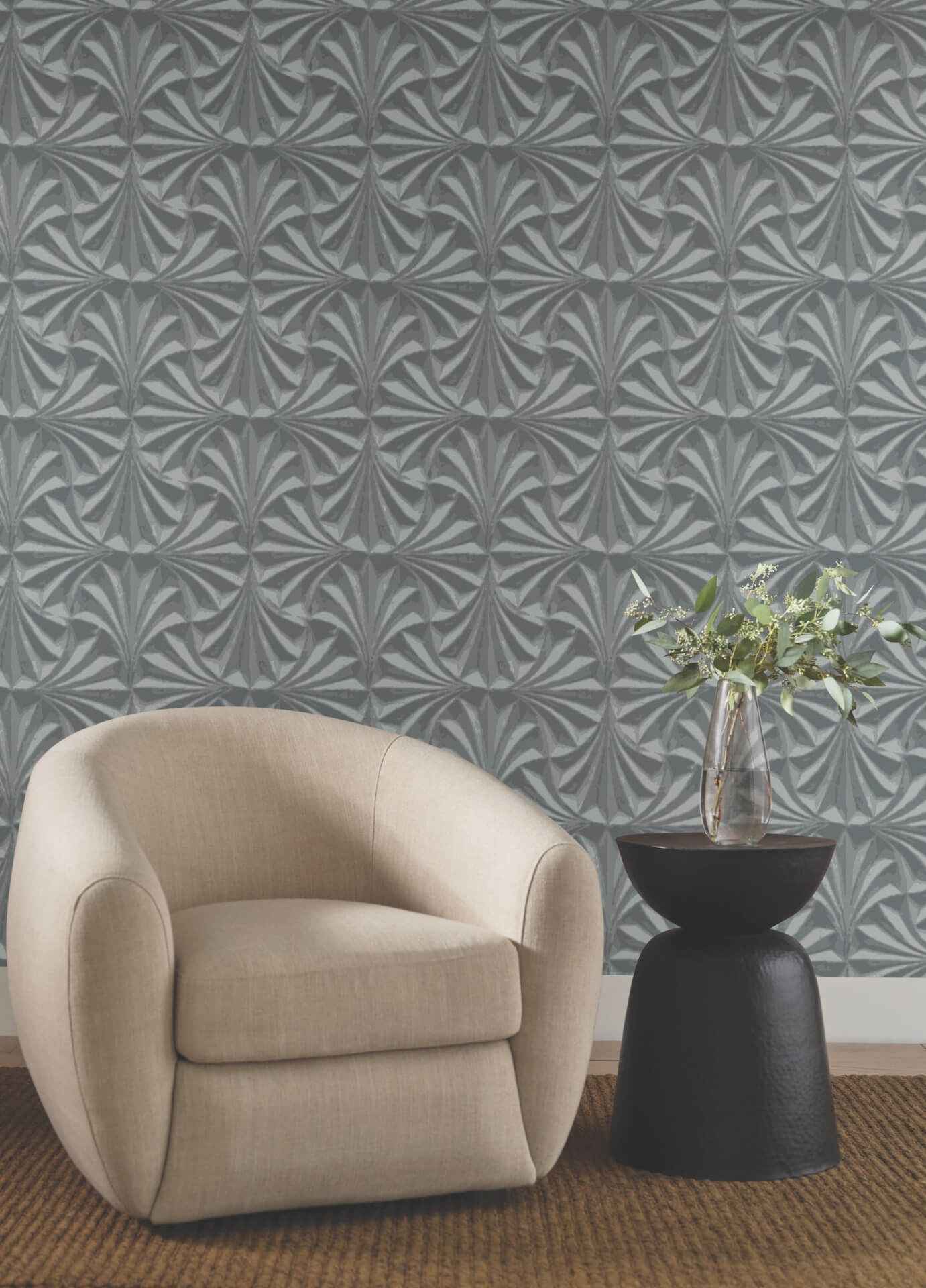 Sculpted Charcoal Fans Wallpaper - York Wallcoverings - NT6127 - York Wallcoverings Wallpaper