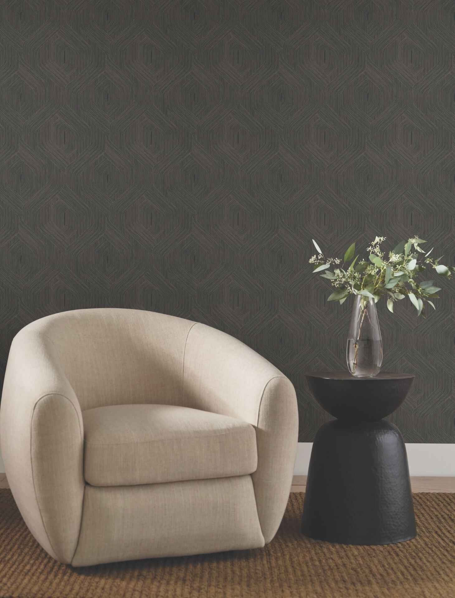 Fine Line Black Geometric Wallpaper - York Wallcoverings - NT6192 - York Wallcoverings Wallpaper