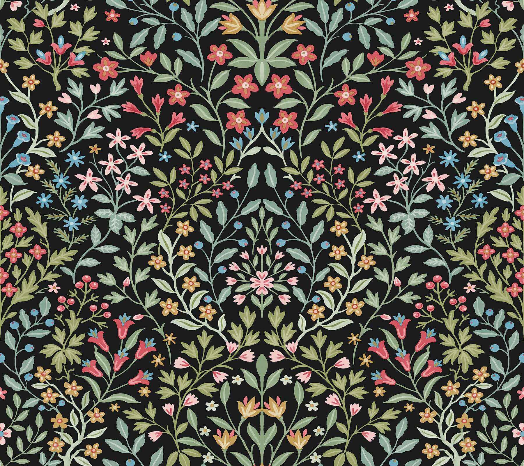 Garden Black & Multicolor Terrace Wallpaper - York Wallcoverings - MF4721