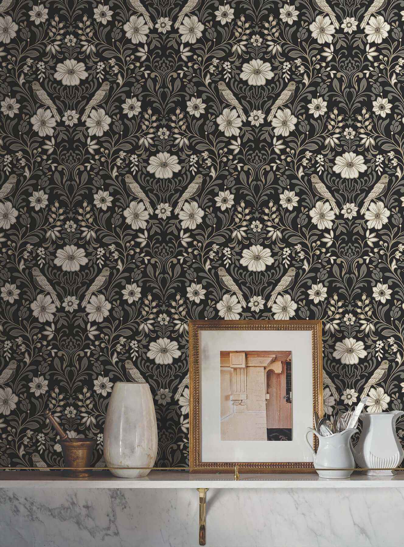 Colette Black Wallpaper - York Wallcoverings - MF4742 - York Wallcoverings Wallpaper
