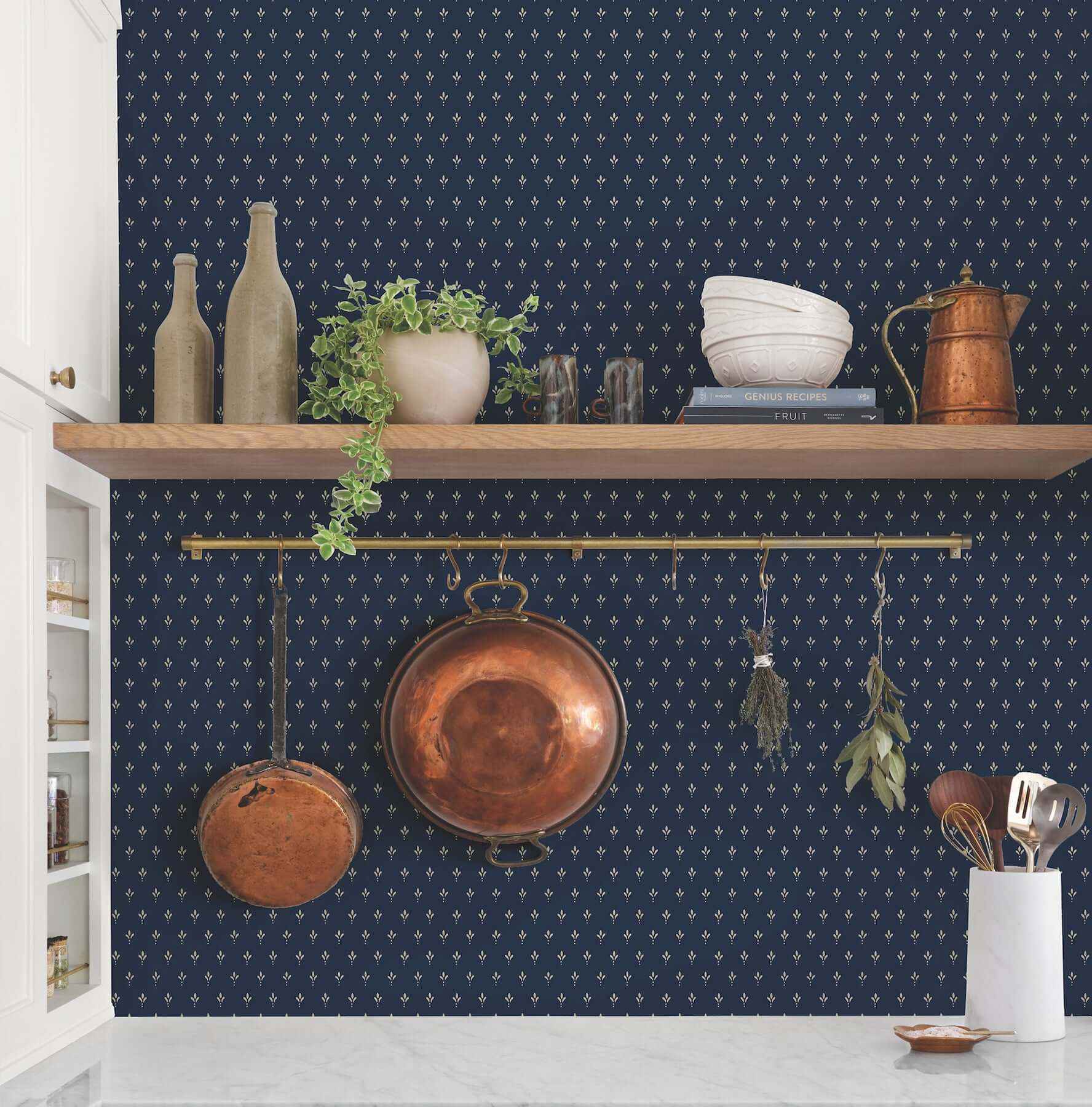 Charm Navy Wallpaper - York Wallcoverings - MF4776 - York Wallcoverings Wallpaper