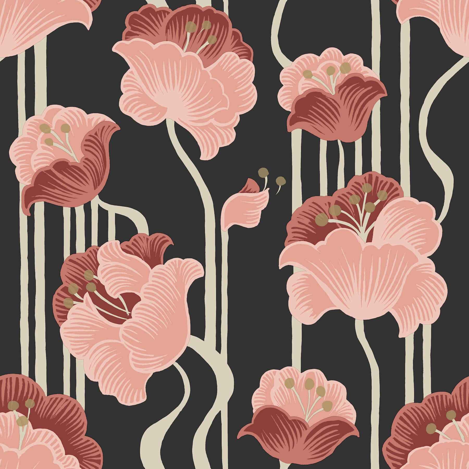 Shirley Coral Deco Floral Peel & Stick Wallpaper - York Wallcoverings - PSW1571RL - York Wallcoverings P&S Wallpaper