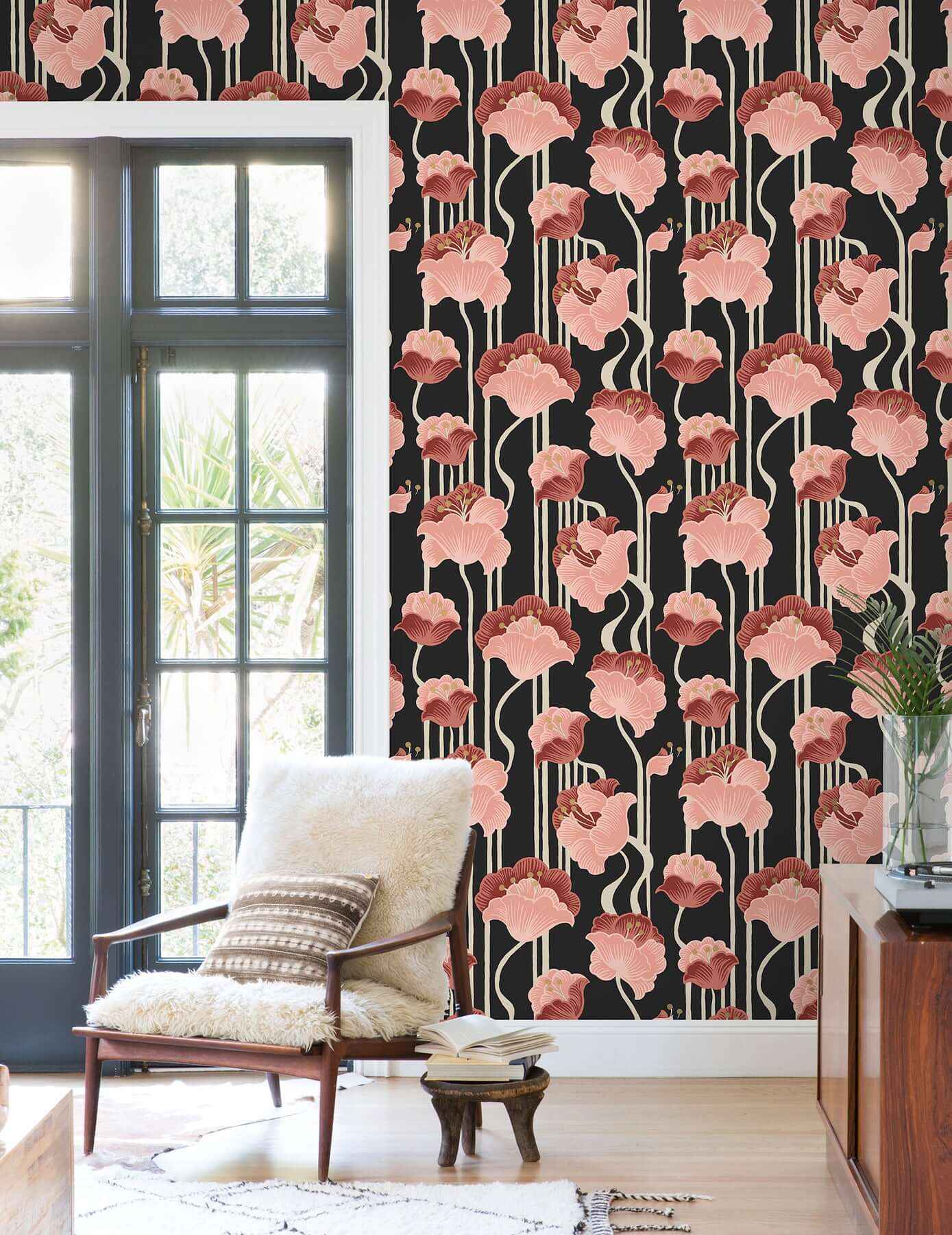Shirley Coral Deco Floral Peel & Stick Wallpaper - York Wallcoverings - PSW1571RL - York Wallcoverings P&S Wallpaper