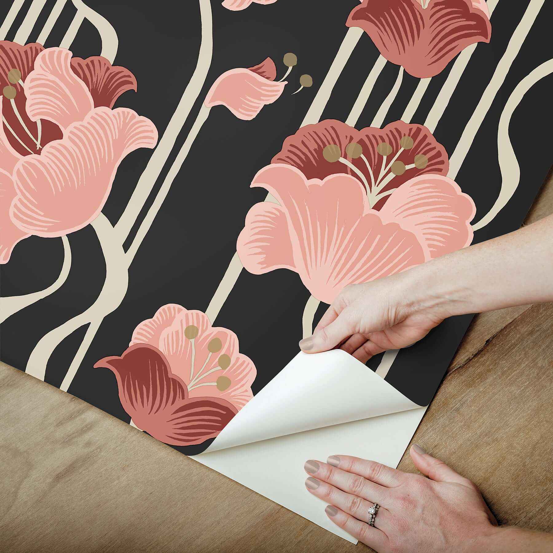 Shirley Coral Deco Floral Peel & Stick Wallpaper - York Wallcoverings - PSW1571RL - York Wallcoverings P&S Wallpaper