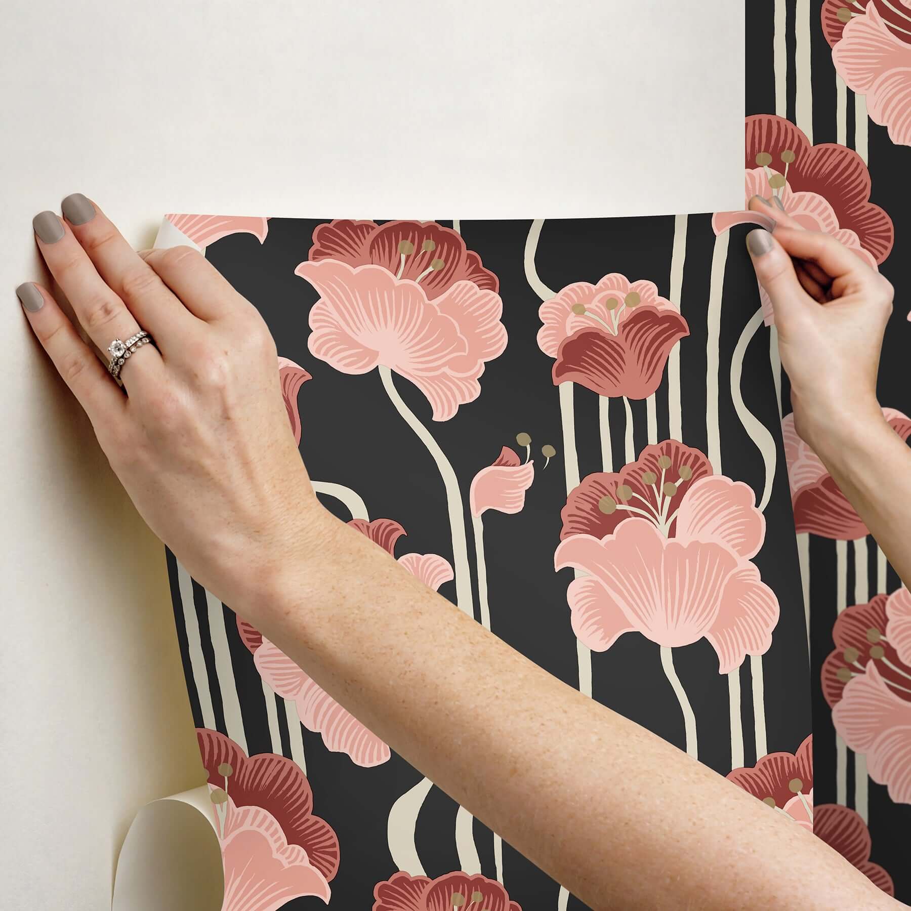 shirley-coral-deco-floral-peel-stick-wallpaper-york-wallcoverings-psw1571rl - York Wallcoverings P&S Wallpaper