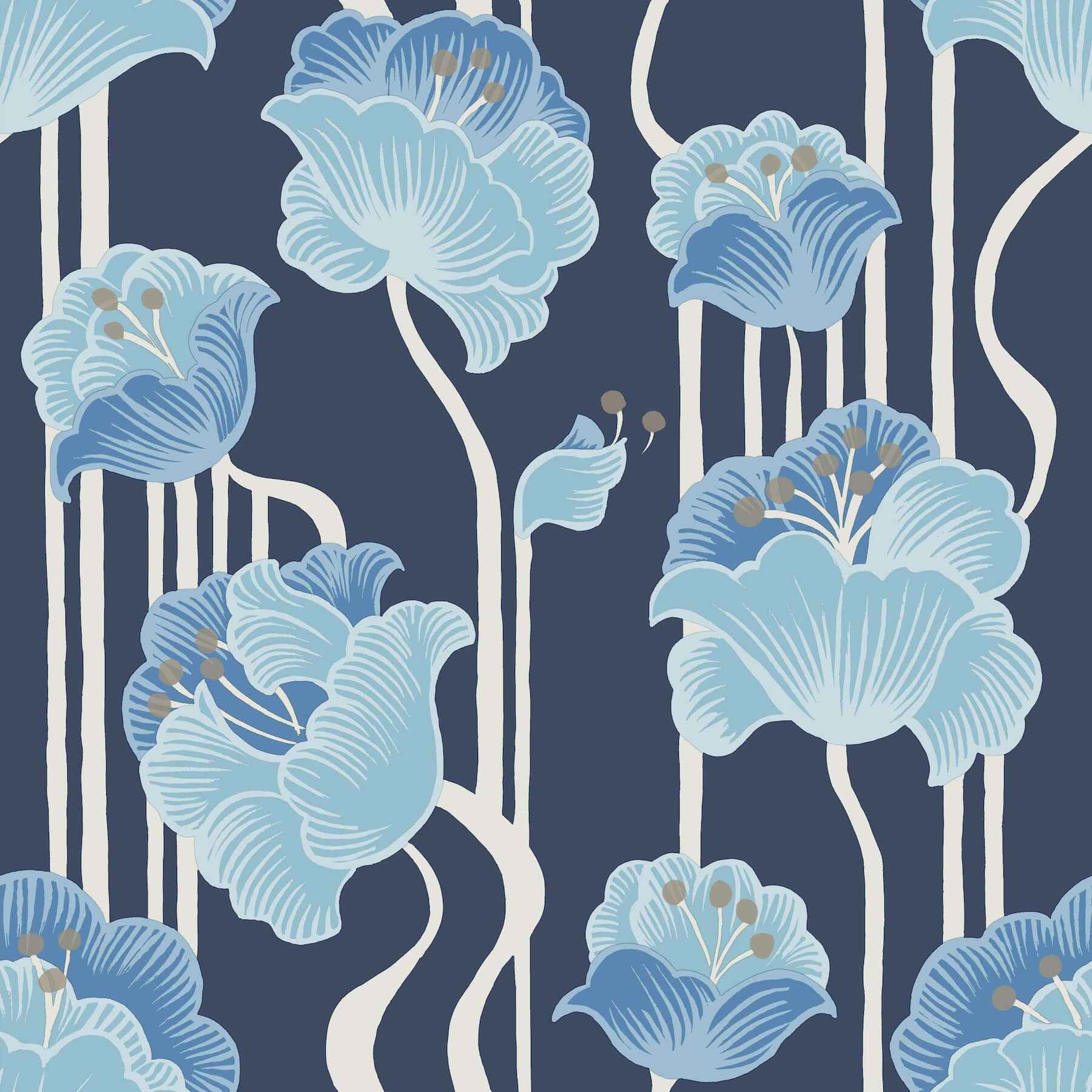 Shirley Blue Deco Floral Peel & Stick Wallpaper - York Wallcoverings - PSW1569RL - York Wallcoverings P&S Wallpaper
