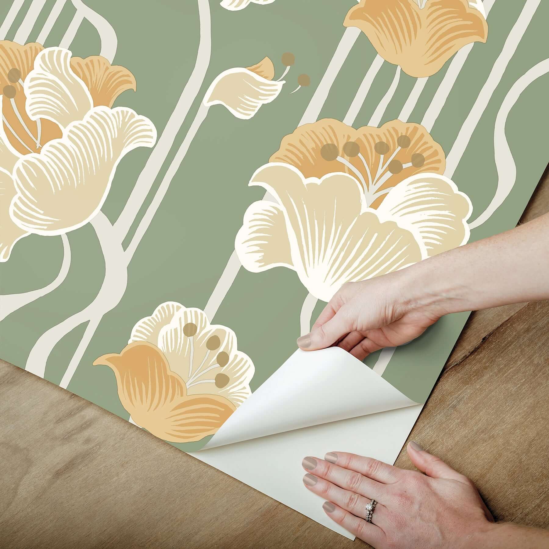 shirley-green-deco-floral-peel-stick-wallpaper-york-wallcoverings-psw1570rl - York Wallcoverings P&S Wallpaper
