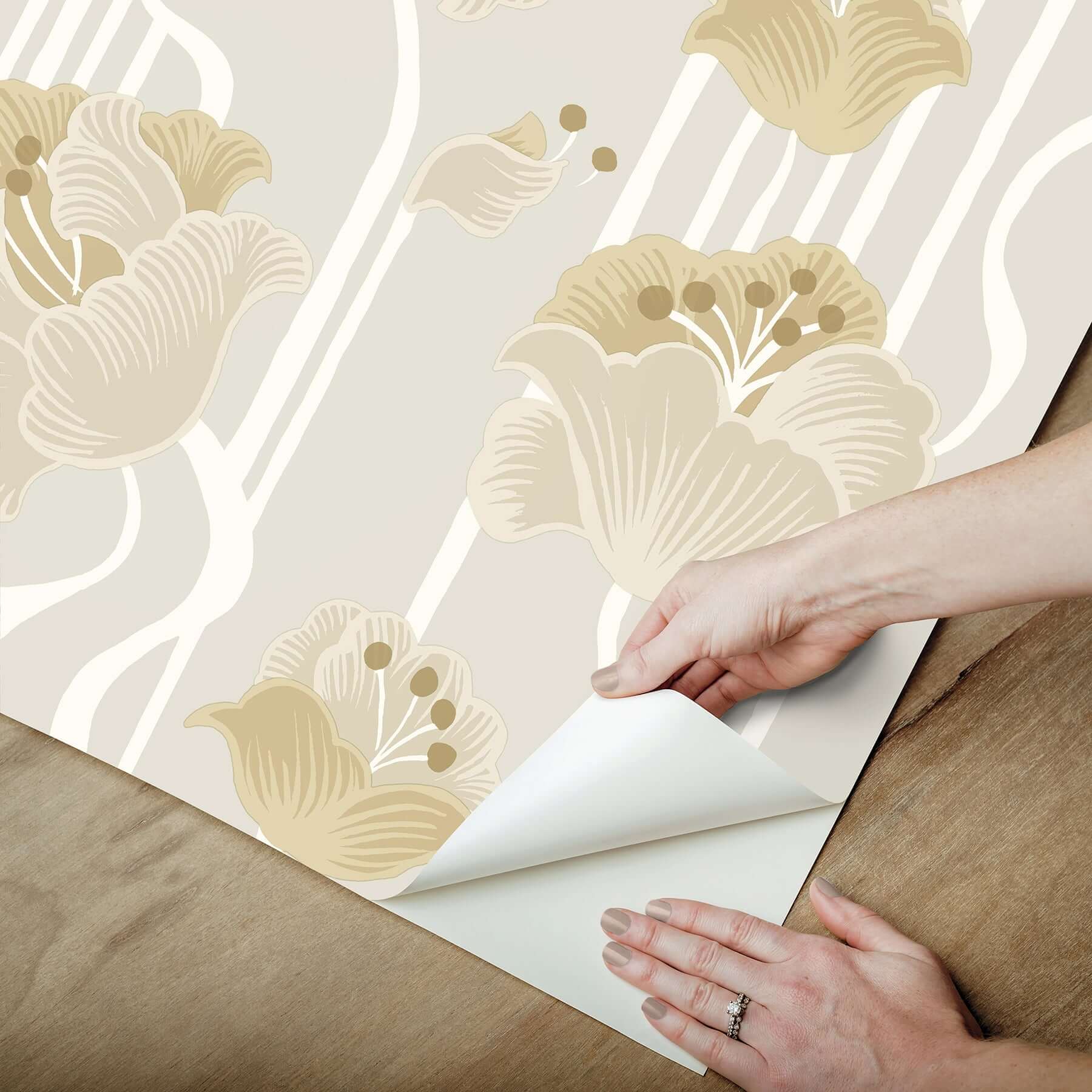 shirley-neutral-deco-floral-peel-stick-wallpaper-york-wallcoverings-psw1568rl - York Wallcoverings P&S Wallpaper