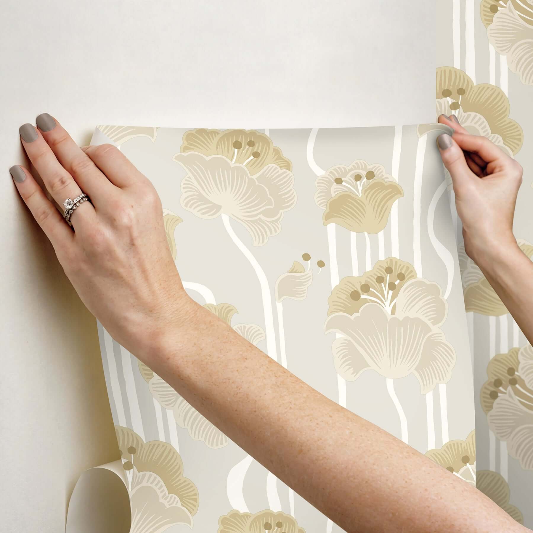 shirley-neutral-deco-floral-peel-stick-wallpaper-york-wallcoverings-psw1568rl - York Wallcoverings P&S Wallpaper