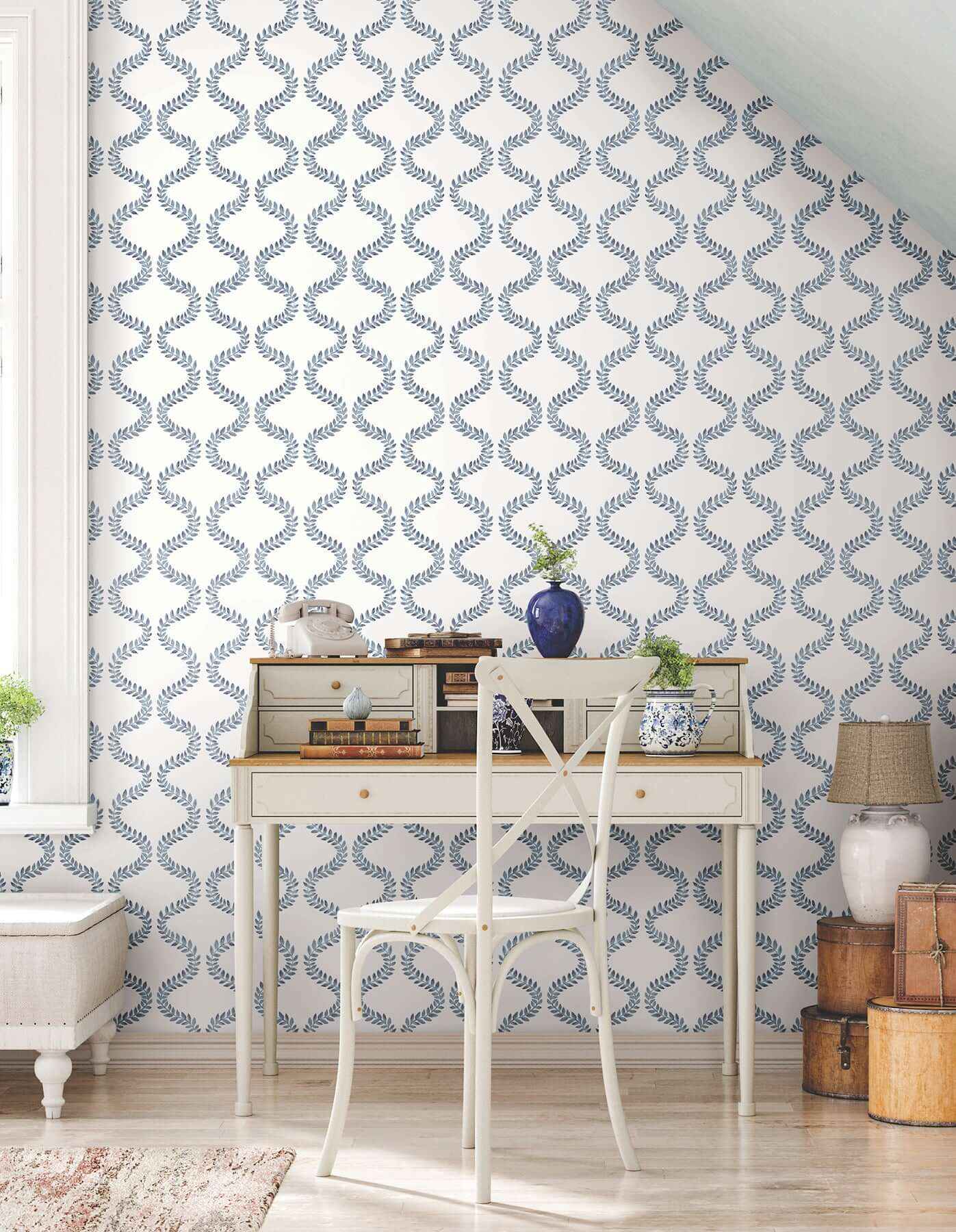 Florentine Blue Vine Trellis Peel & Stick Wallpaper - York Wallcoverings - PSW1573RL - York Wallcoverings P&S Wallpaper
