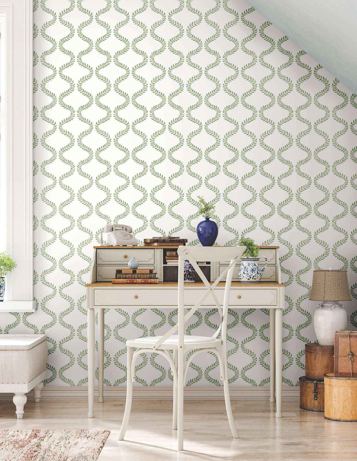 Florentine Green Vine Trellis Peel & Stick Wallpaper - York Wallcoverings - PSW1574RL - York Wallcoverings Wallpaper
