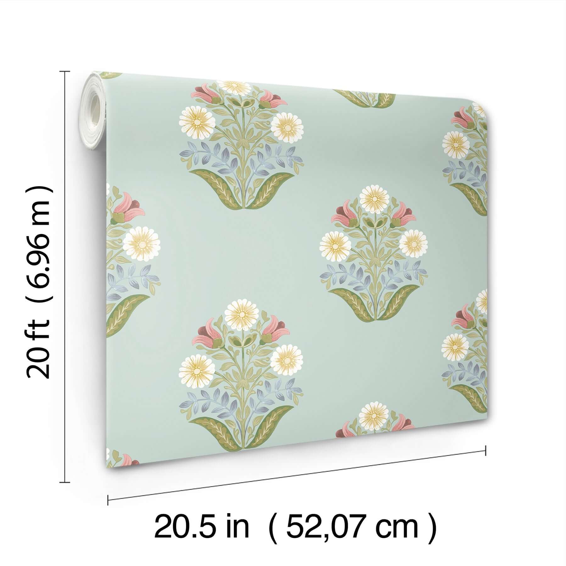 sophie-aqua-floral-medallion-peel-stick-wallpaper-york-wallcoverings-psw1578rl - York Wallcoverings P&S Wallpaper