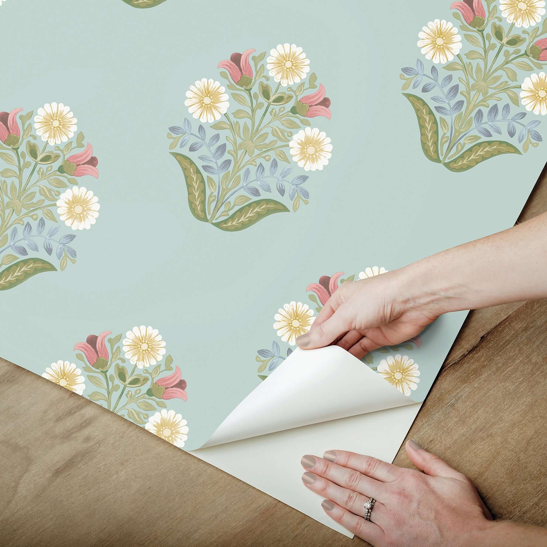 sophie-aqua-floral-medallion-peel-stick-wallpaper-york-wallcoverings-psw1578rl - York Wallcoverings P&S Wallpaper