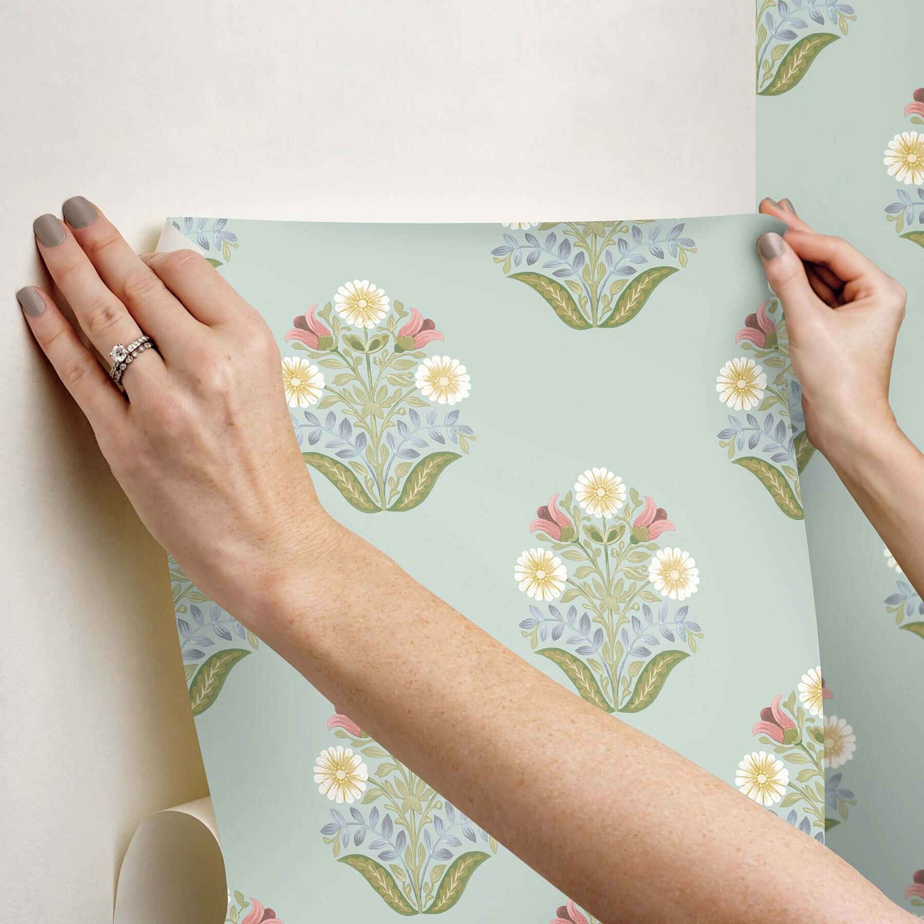 sophie-aqua-floral-medallion-peel-stick-wallpaper-york-wallcoverings-psw1578rl - York Wallcoverings P&S Wallpaper