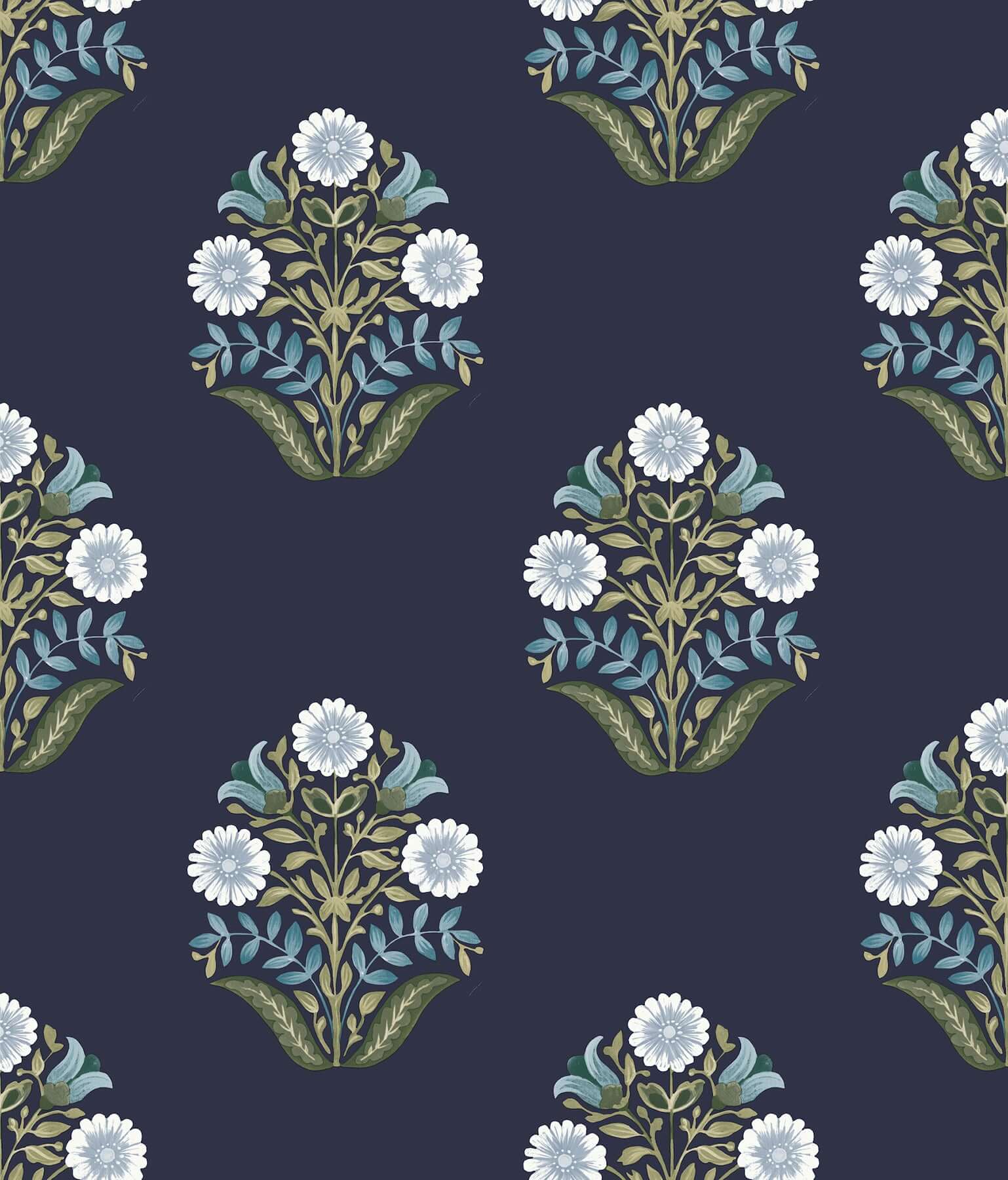 sophie-navy-floral-medallion-peel-stick-wallpaper-york-wallcoverings-psw1576rl - York Wallcoverings P&S Wallpaper