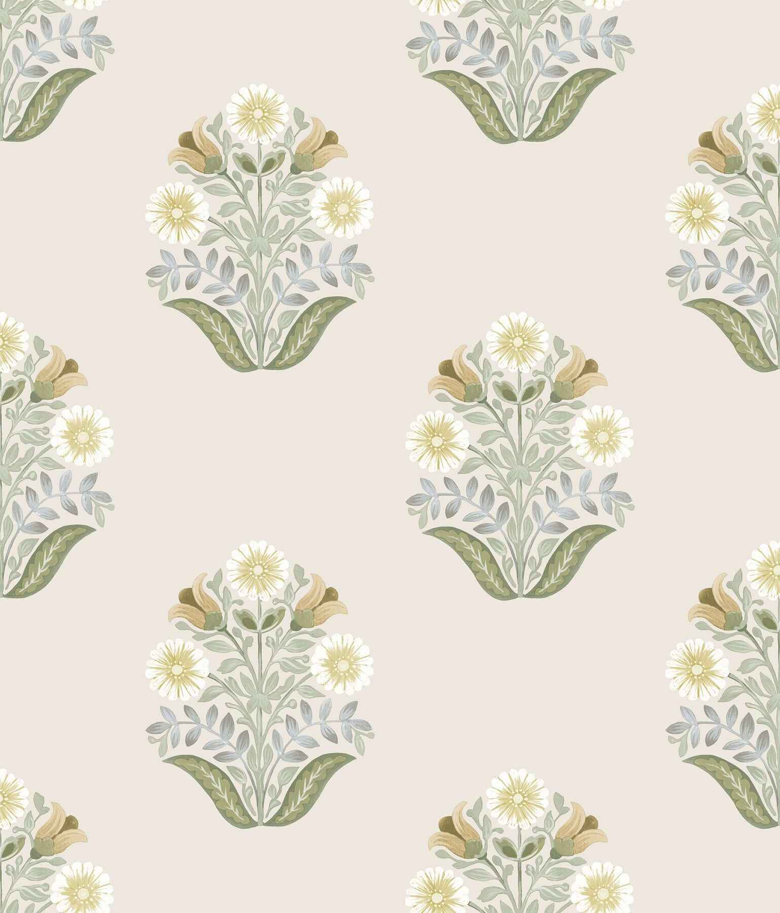 Sophie Sage Floral Medallion Peel & Stick Wallpaper - York Wallcoverings - PSW1575RL - York Wallcoverings Wallpaper