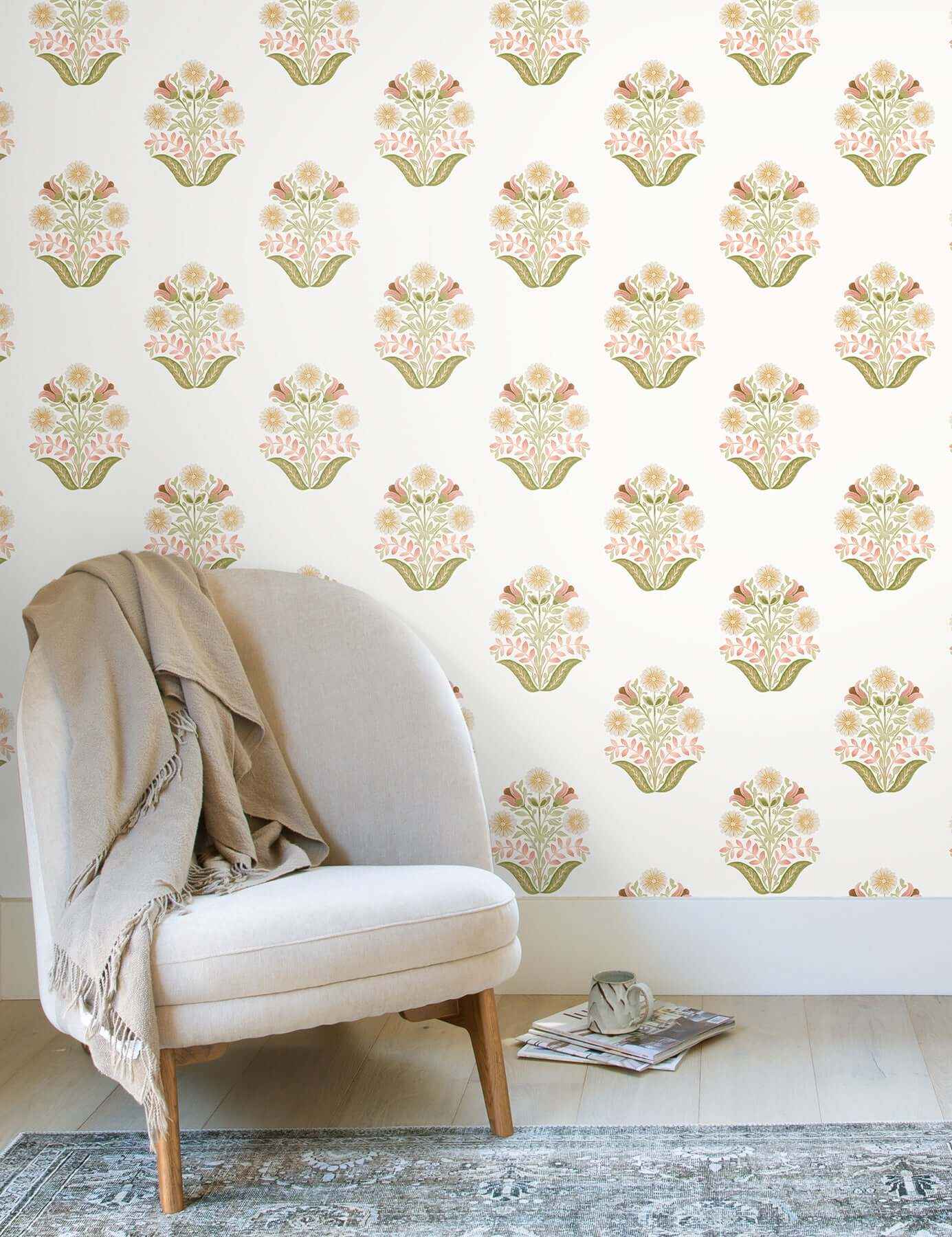 Sophie Pink Floral Medallion Peel & Stick Wallpaper - York Wallcoverings - PSW1577RL - York Wallcoverings P&S Wallpaper