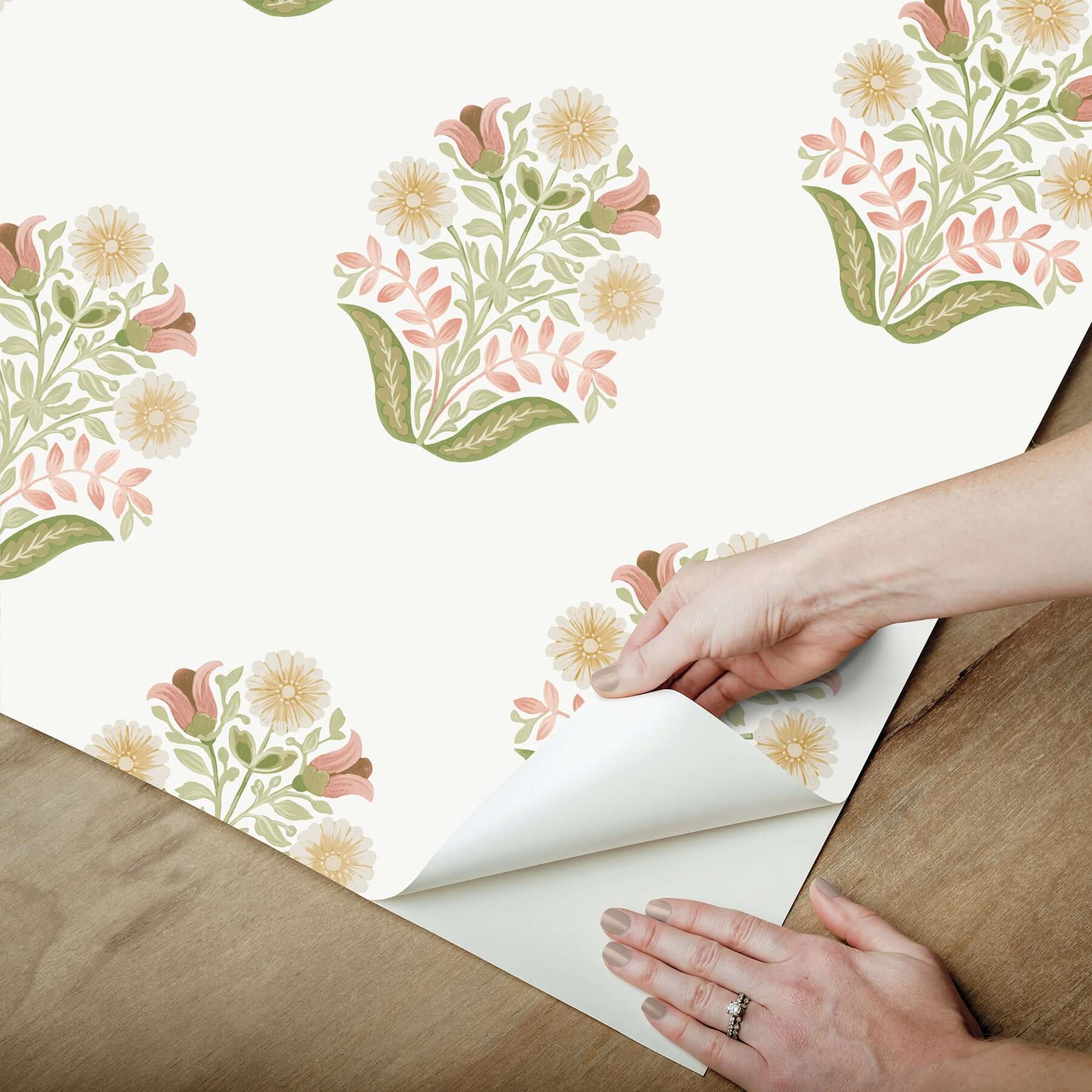 sophie-pink-floral-medallion-peel-stick-wallpaper-york-wallcoverings-psw1577rl - York Wallcoverings P&S Wallpaper
