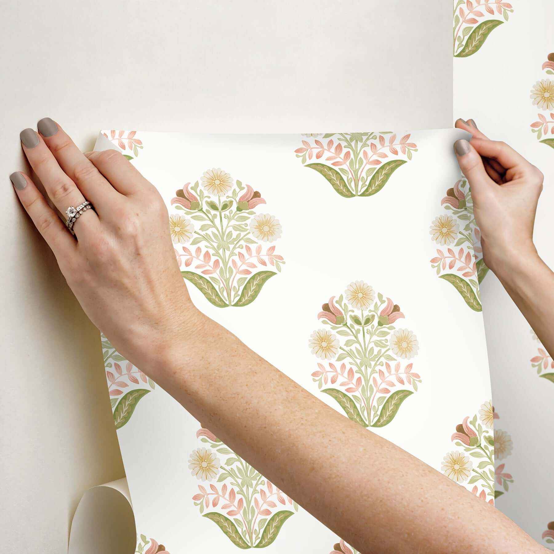 Sophie Pink Floral Medallion Peel & Stick Wallpaper - York Wallcoverings - PSW1577RL - York Wallcoverings P&S Wallpaper
