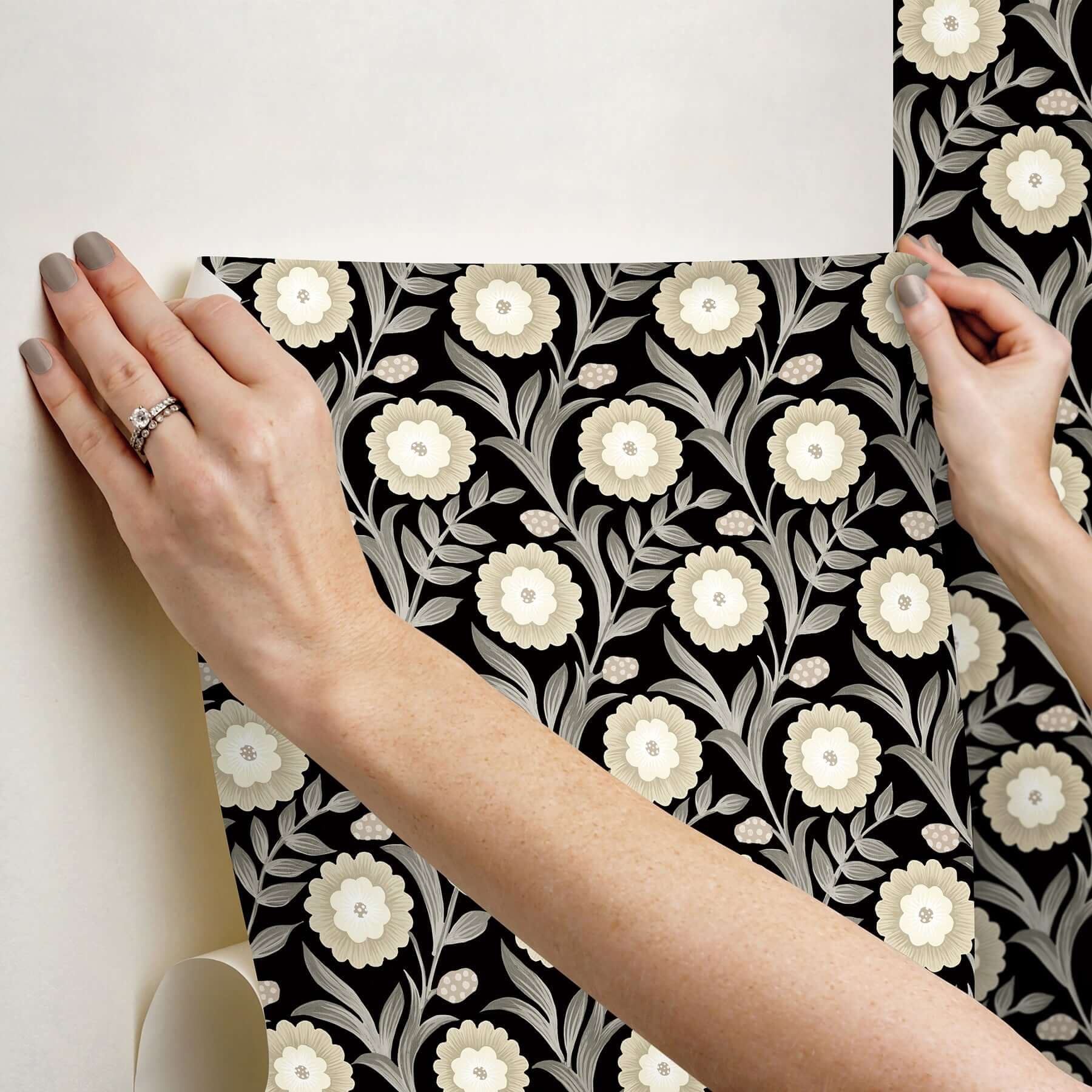 lillian-black-floral-vine-peel-stick-wallpaper-york-wallcoverings-psw1581rl - York Wallcoverings P&S Wallpaper