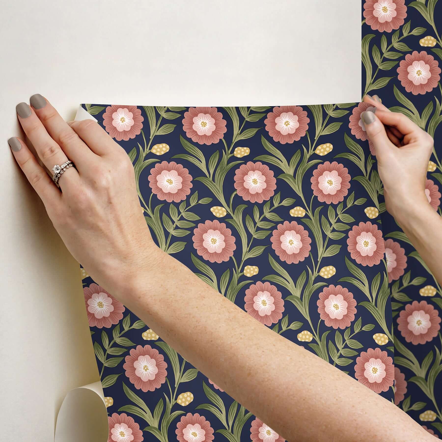 lillian-blue-floral-vine-peel-stick-wallpaper-york-wallcoverings-psw1580rl - York Wallpaper Wallpaper