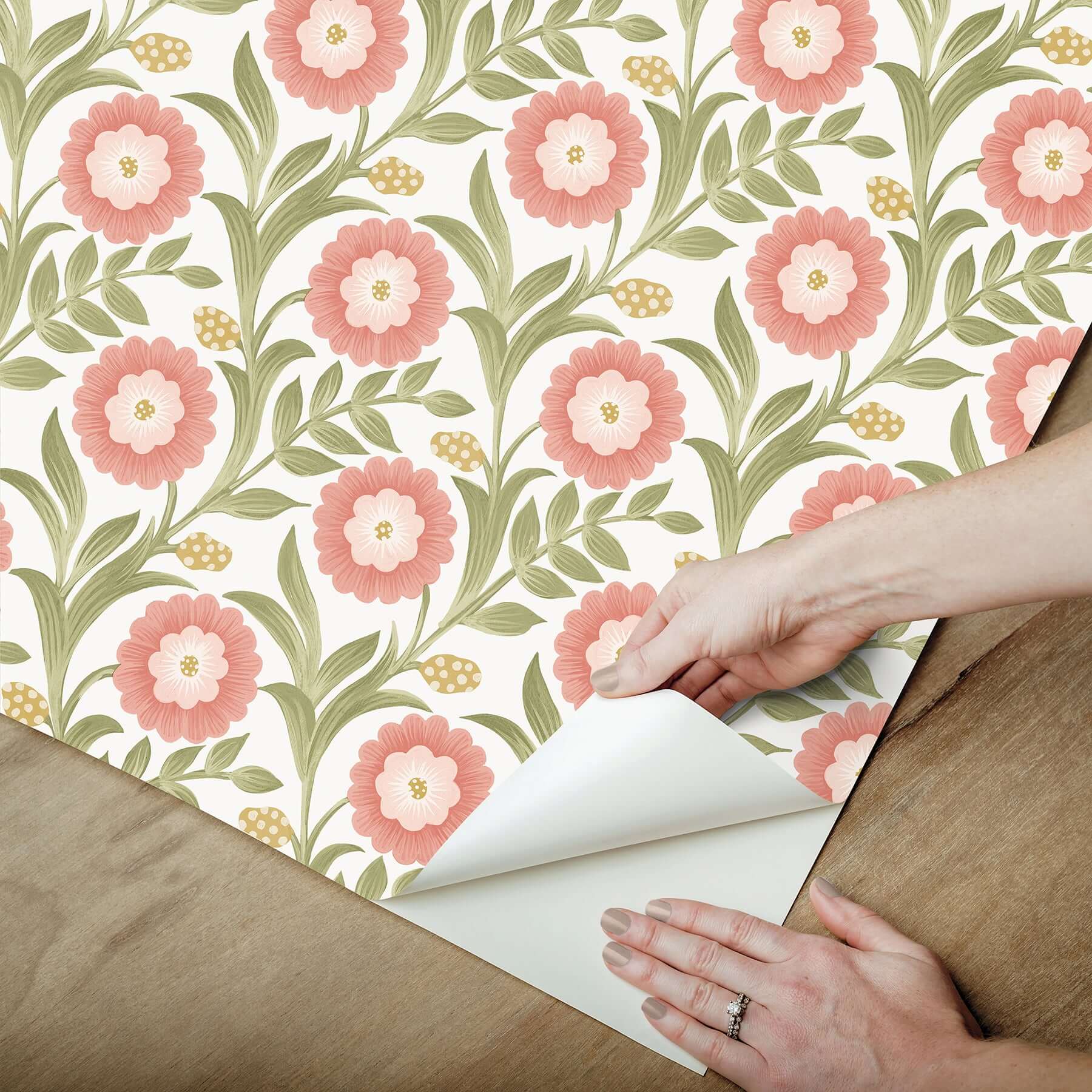 lillian-pink-floral-vine-peel-stick-wallpaper-york-wallcoverings-psw1582rl - York Wallpaper Wallpaper